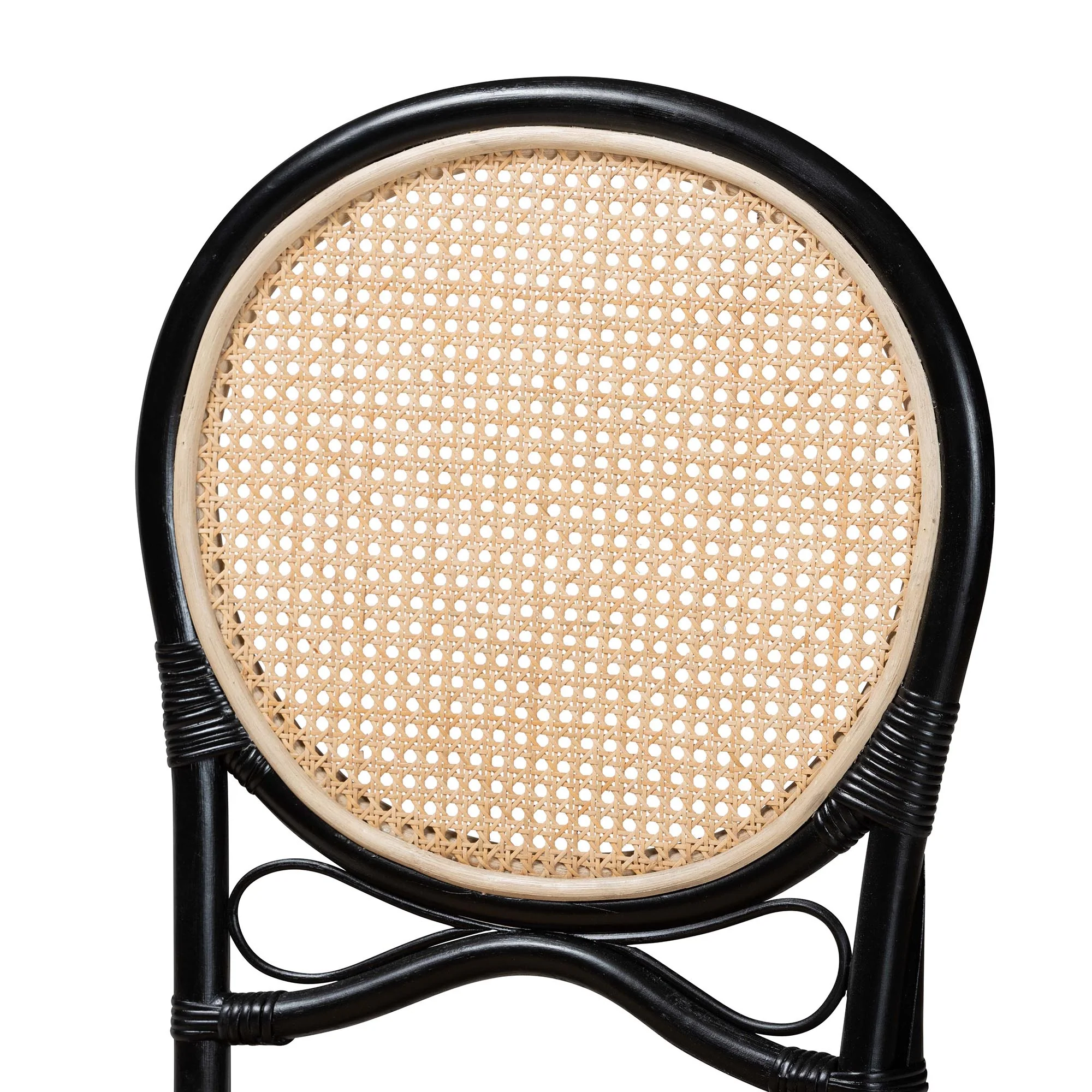 Baxton Studio bali & pari Ayana Mid-Century Modern Two-Tone Black and Natural Brown Rattan Dining Chair - Image 6
