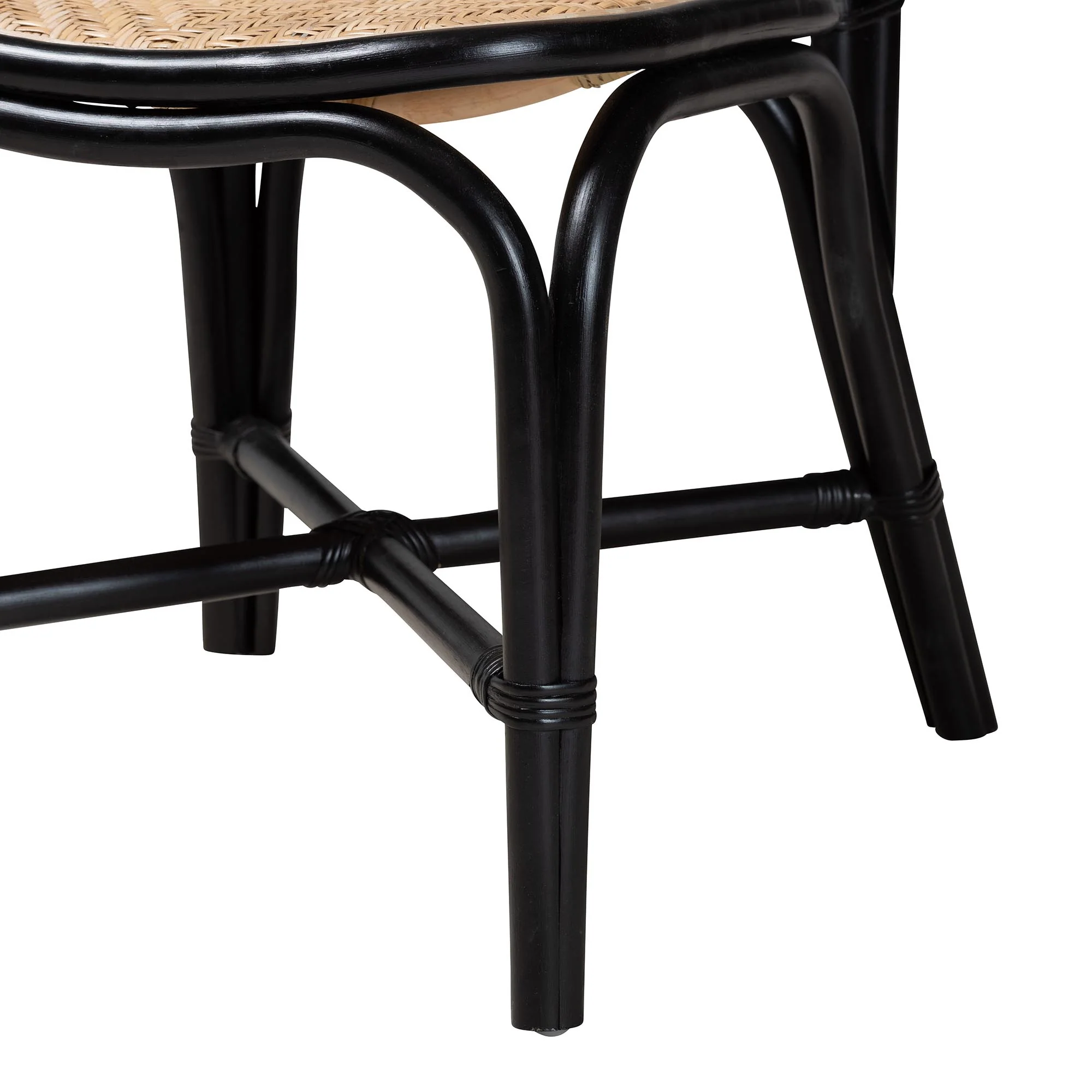 Baxton Studio bali & pari Ayana Mid-Century Modern Two-Tone Black and Natural Brown Rattan Dining Chair - Image 7