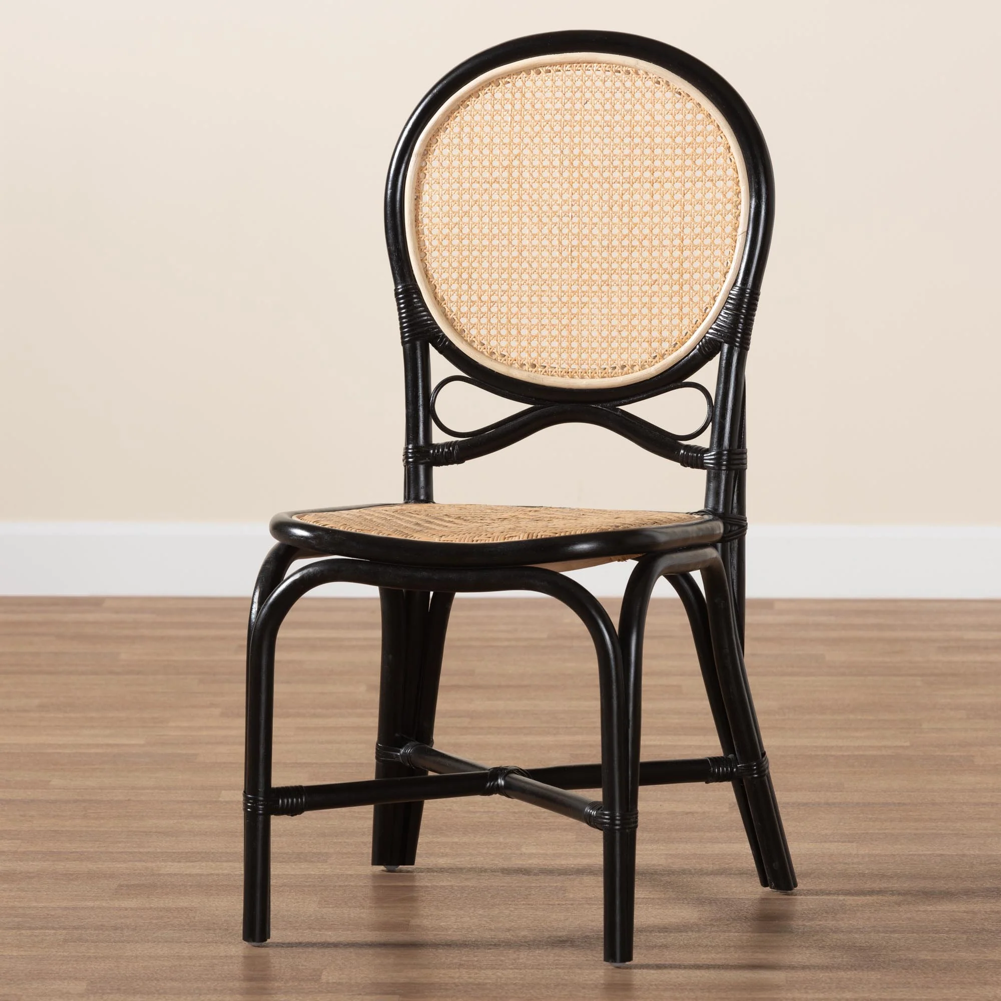 Baxton Studio bali & pari Ayana Mid-Century Modern Two-Tone Black and Natural Brown Rattan Dining Chair - Image 9
