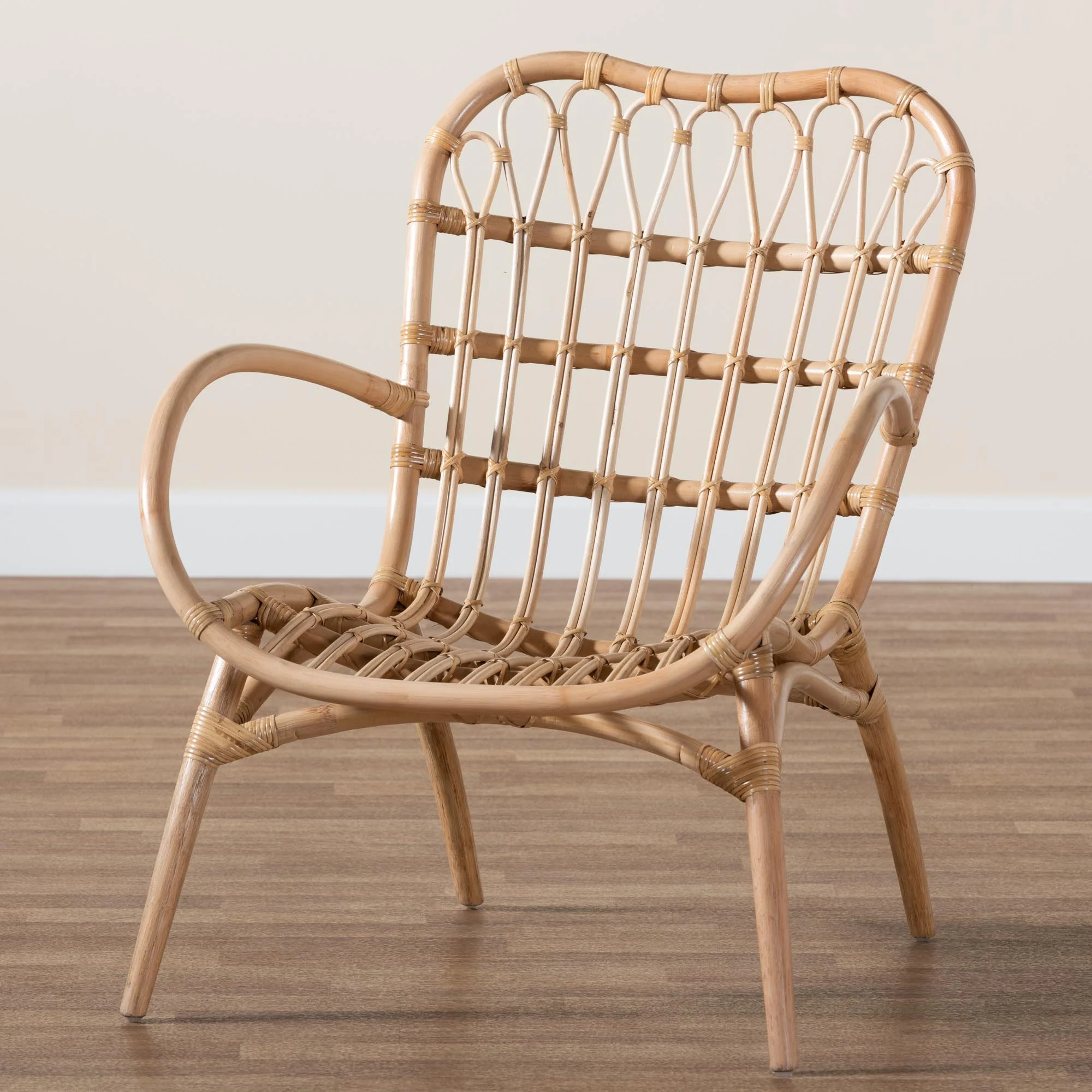Baxton Studio bali & pari Bajo Modern Bohemian Natural Brown Rattan Arm Chair - Image 2