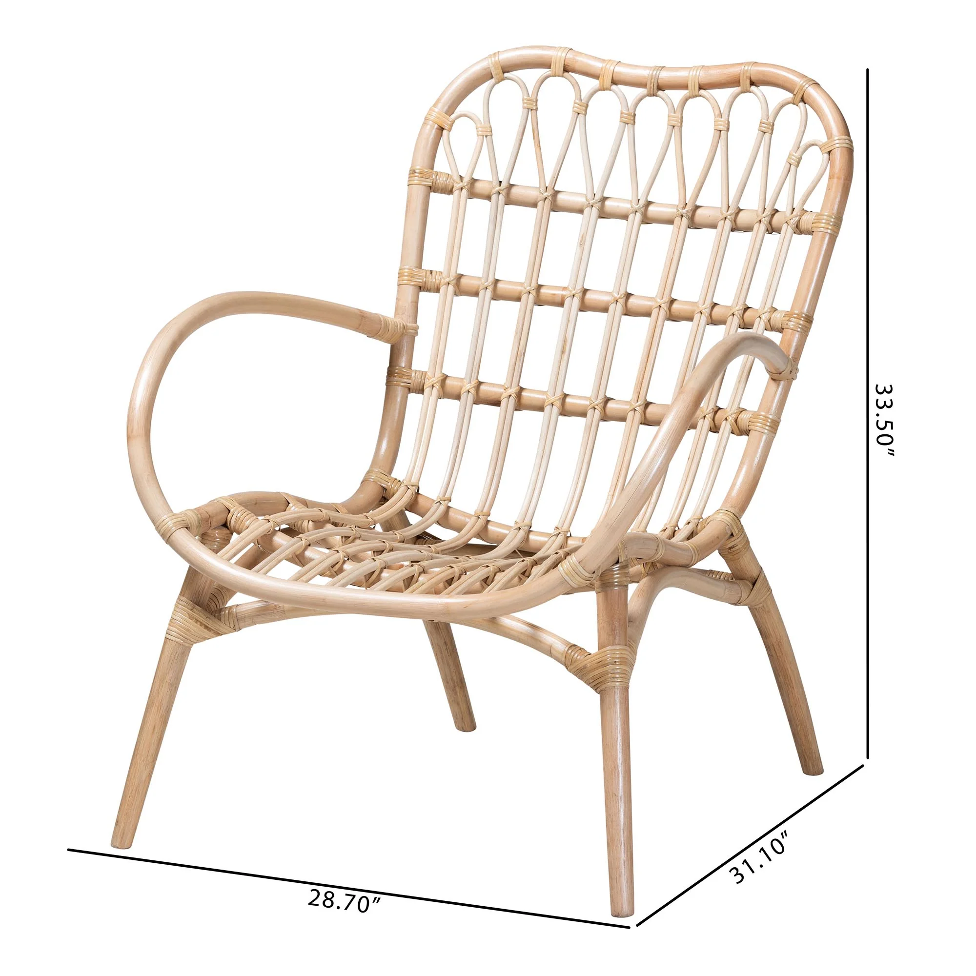 Baxton Studio bali & pari Bajo Modern Bohemian Natural Brown Rattan Arm Chair - Image 3