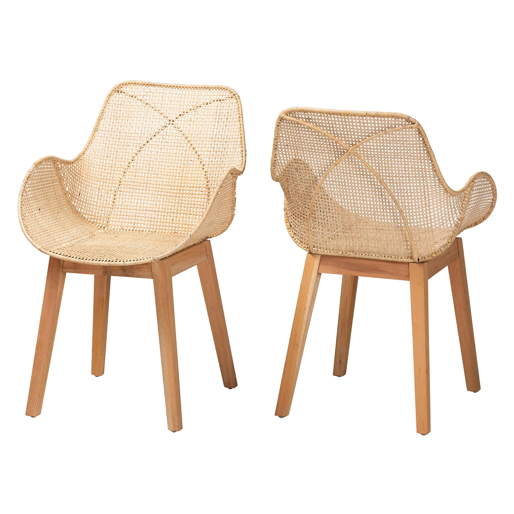 Baxton Studio bali & pari Ballerina Japandi Natural Brown Finished Mahogany Wood and Rattan 2-Piece Dining Chair Set - Image 2