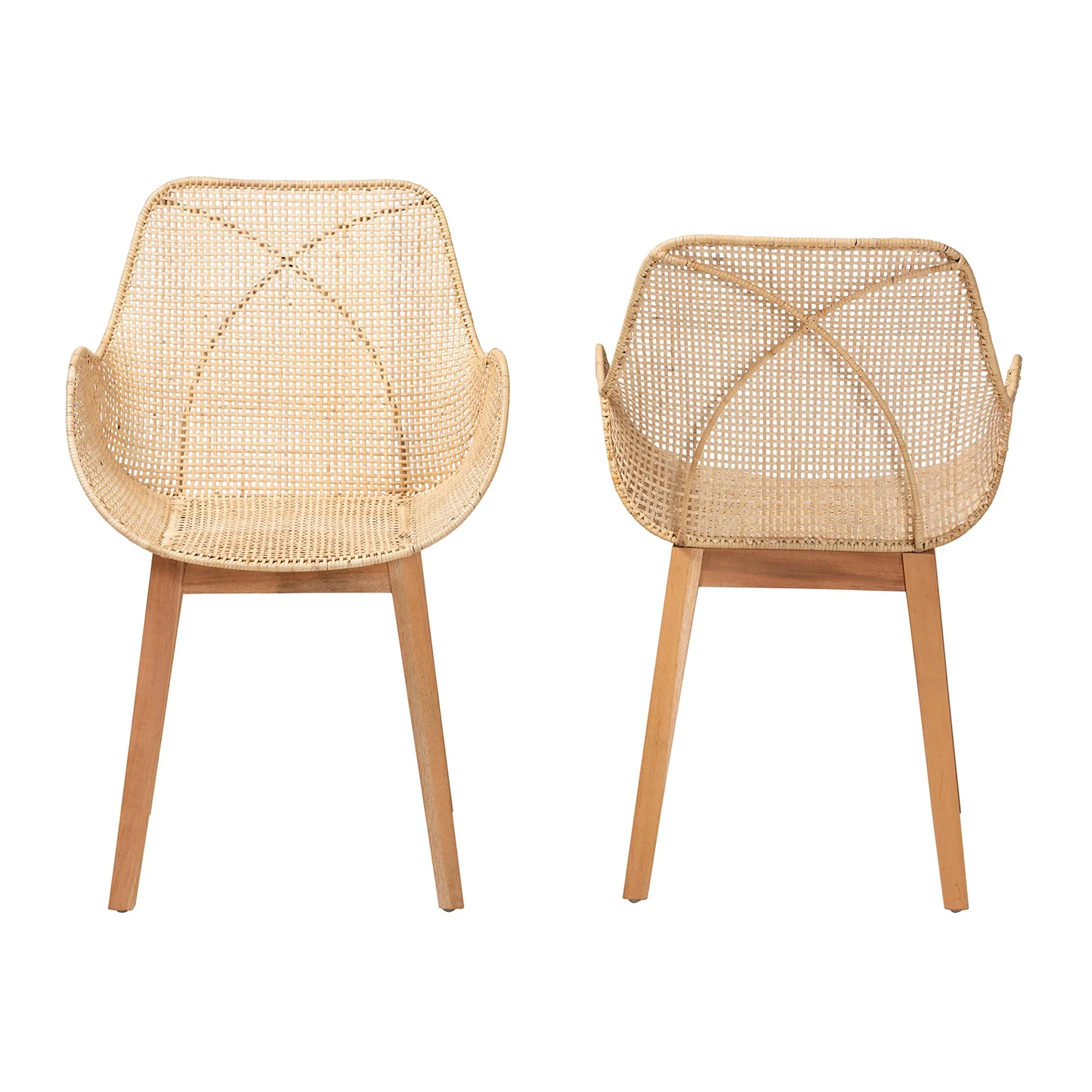 Baxton Studio bali & pari Ballerina Japandi Natural Brown Finished Mahogany Wood and Rattan 2-Piece Dining Chair Set - Image 3