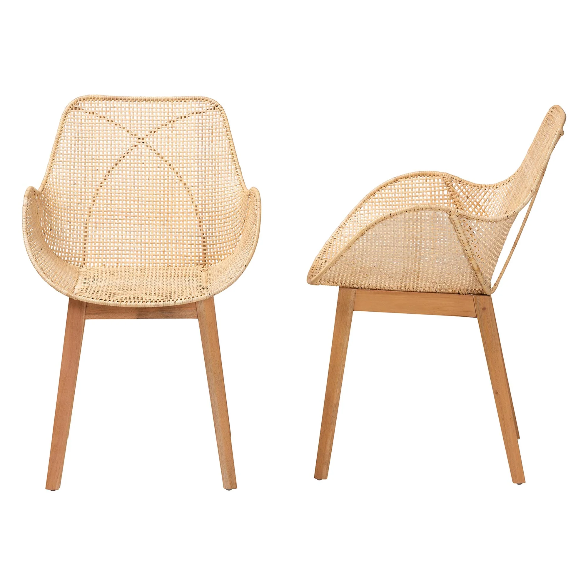 Baxton Studio bali & pari Ballerina Japandi Natural Brown Finished Mahogany Wood and Rattan 2-Piece Dining Chair Set - Image 4