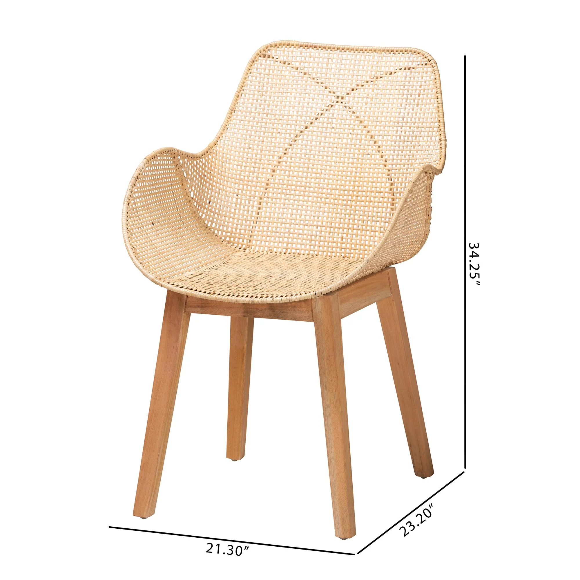Baxton Studio bali & pari Ballerina Japandi Natural Brown Finished Mahogany Wood and Rattan 2-Piece Dining Chair Set - Image 8