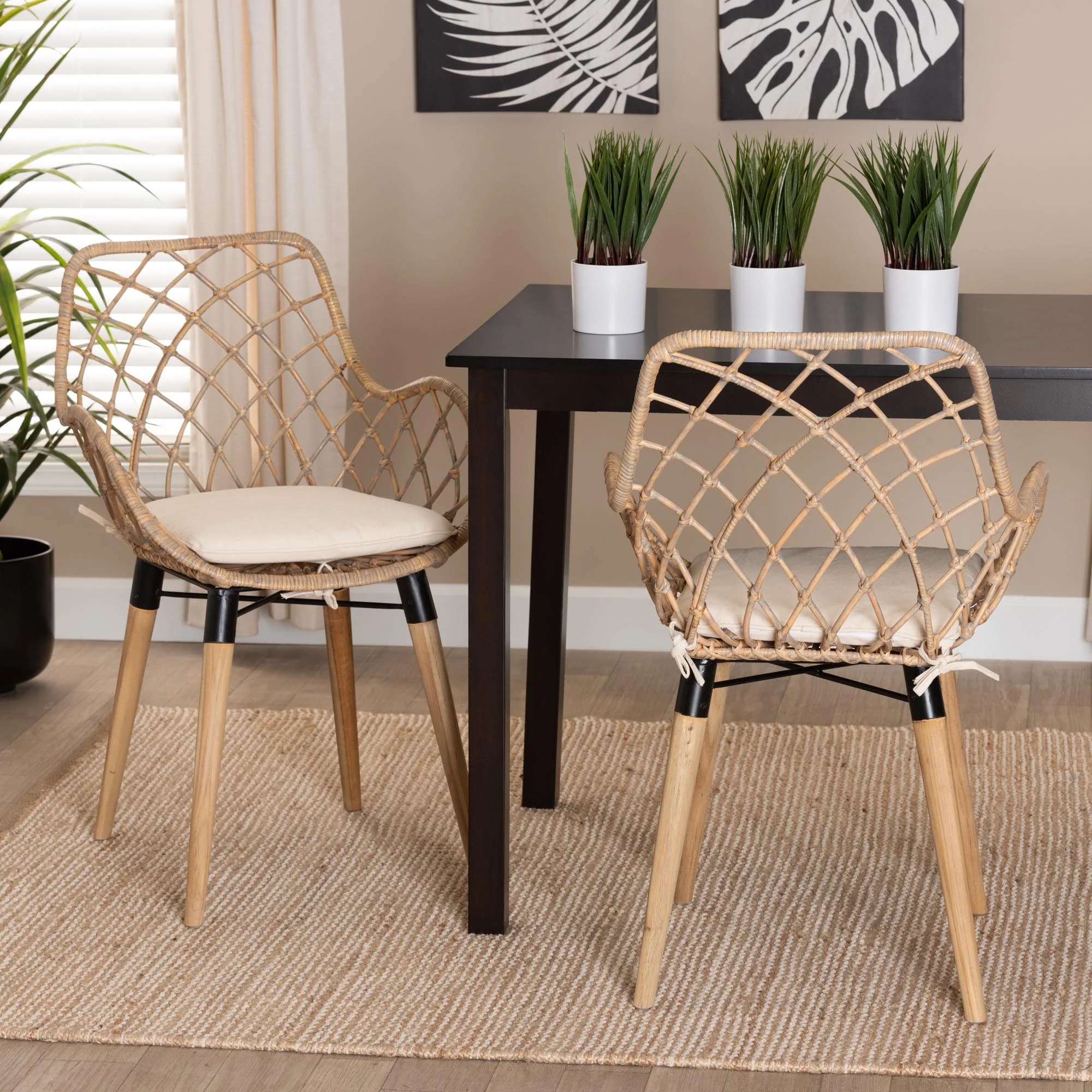 Baxton Studio bali & pari Ballerina Modern Bohemian Black Finished Rattan and Metal 2-Piece Dining Chair Set - Image 10