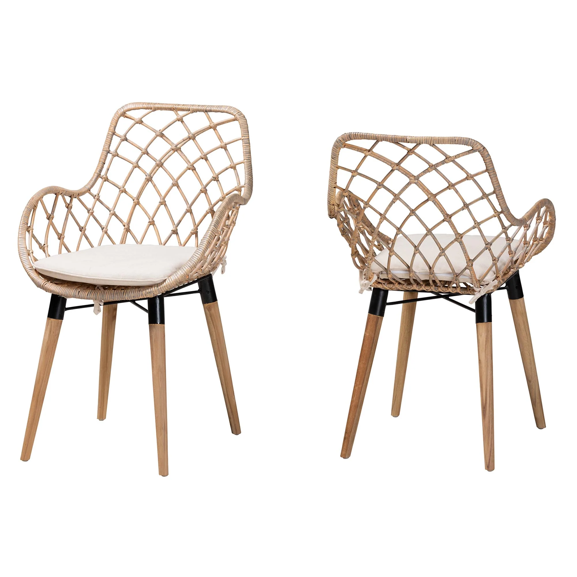 Baxton Studio bali & pari Ballerina Modern Bohemian Black Finished Rattan and Metal 2-Piece Dining Chair Set - Image 11