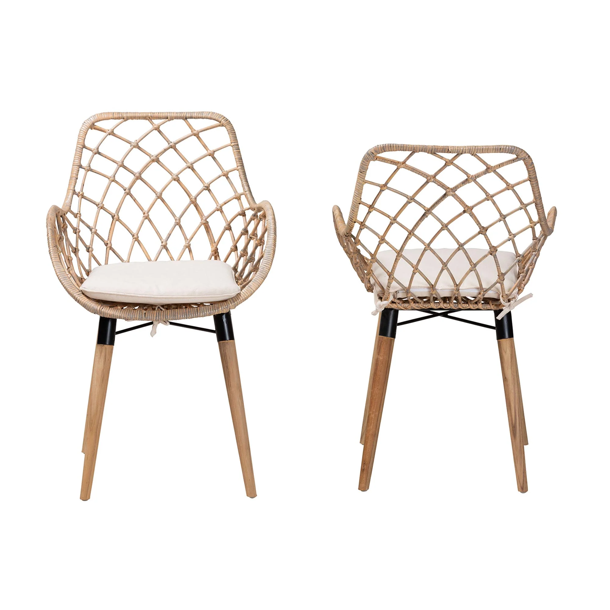Baxton Studio bali & pari Ballerina Modern Bohemian Black Finished Rattan and Metal 2-Piece Dining Chair Set - Image 12