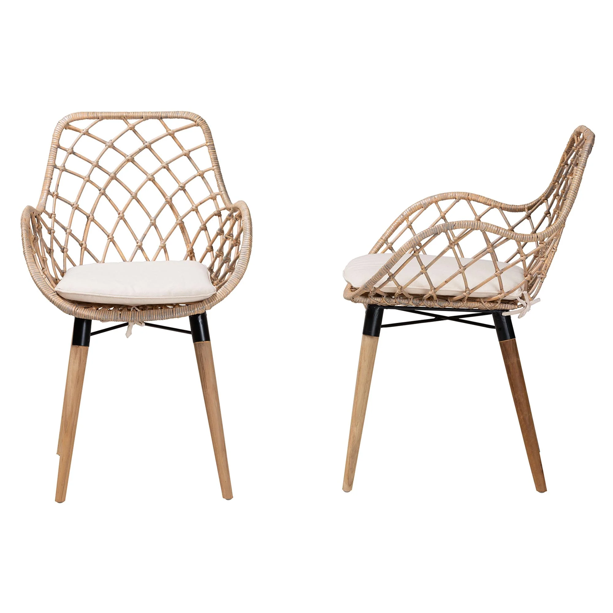 Baxton Studio bali & pari Ballerina Modern Bohemian Black Finished Rattan and Metal 2-Piece Dining Chair Set - Image 13