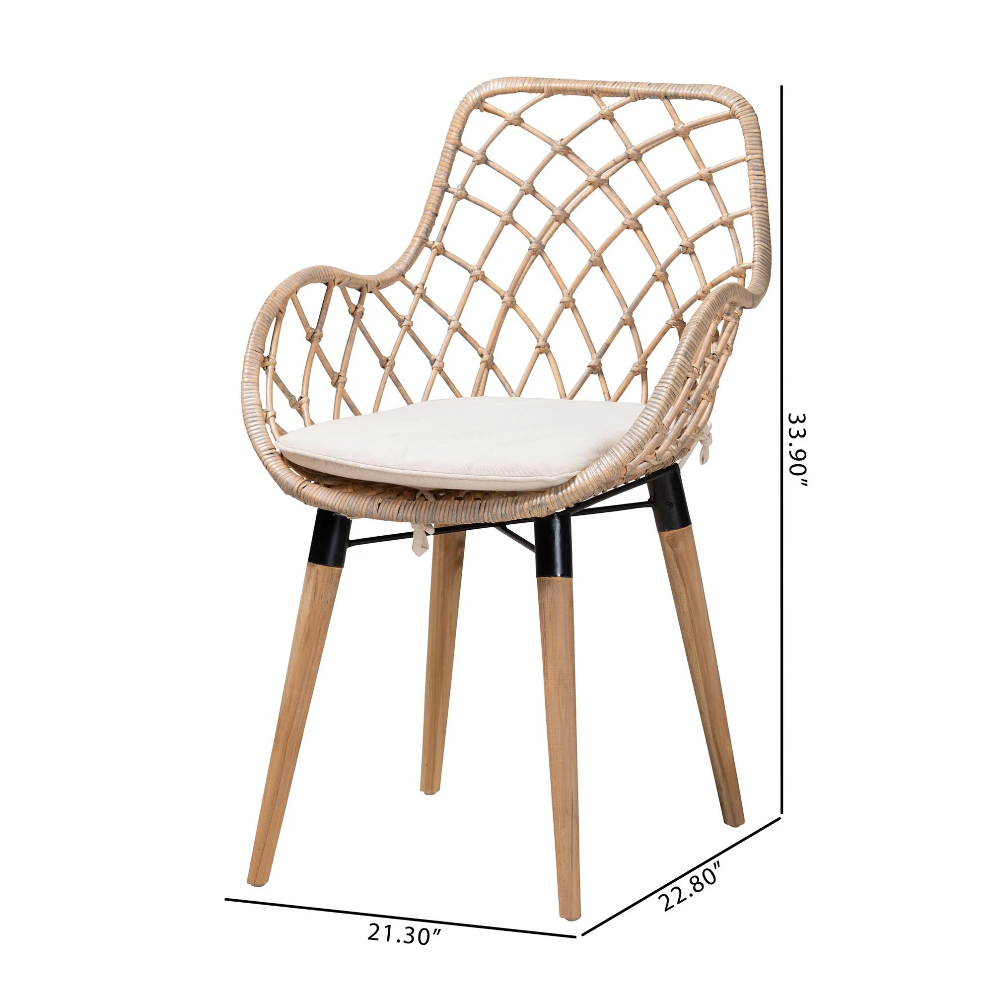 Baxton Studio bali & pari Ballerina Modern Bohemian Black Finished Rattan and Metal 2-Piece Dining Chair Set - Image 17