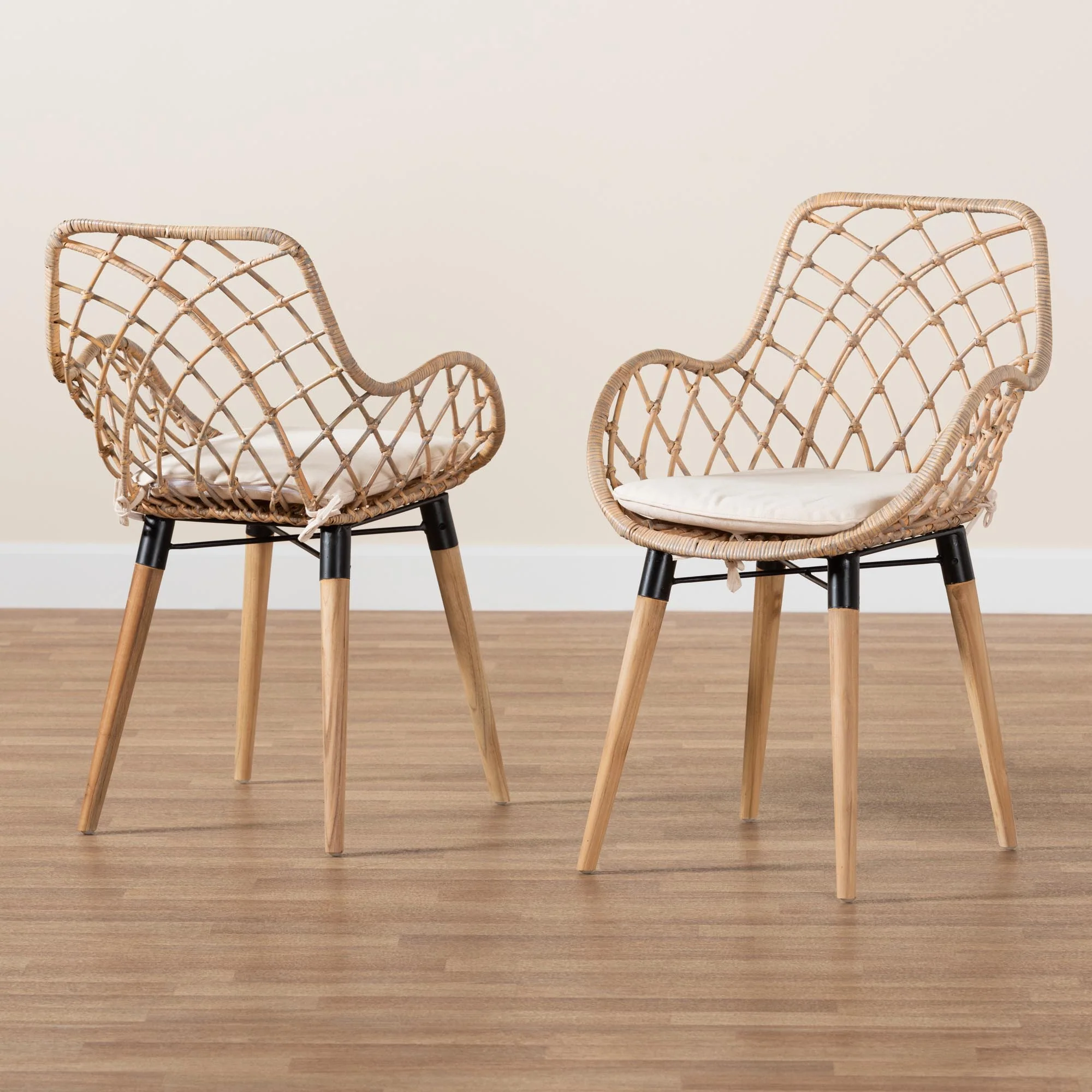 Baxton Studio bali & pari Ballerina Modern Bohemian Black Finished Rattan and Metal 2-Piece Dining Chair Set - Image 18