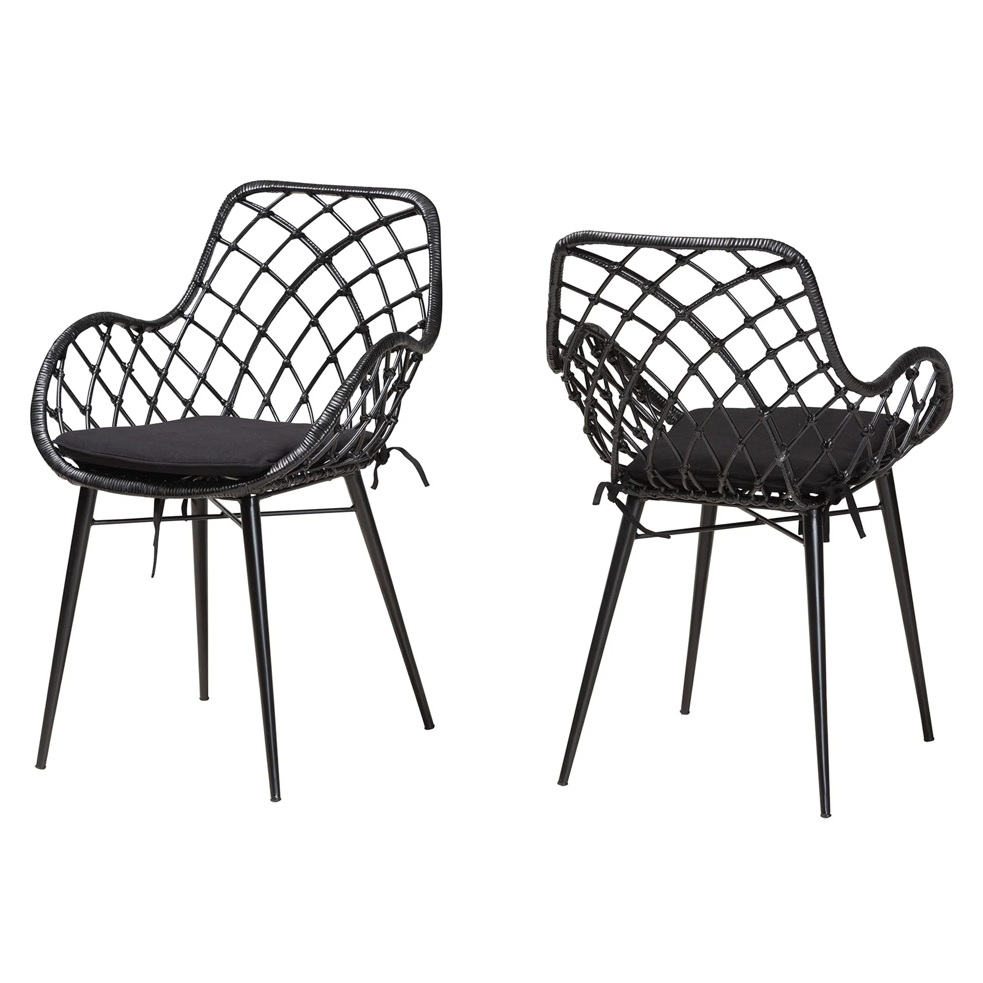 Baxton Studio bali & pari Ballerina Modern Bohemian Black Finished Rattan and Metal 2-Piece Dining Chair Set - Image 2