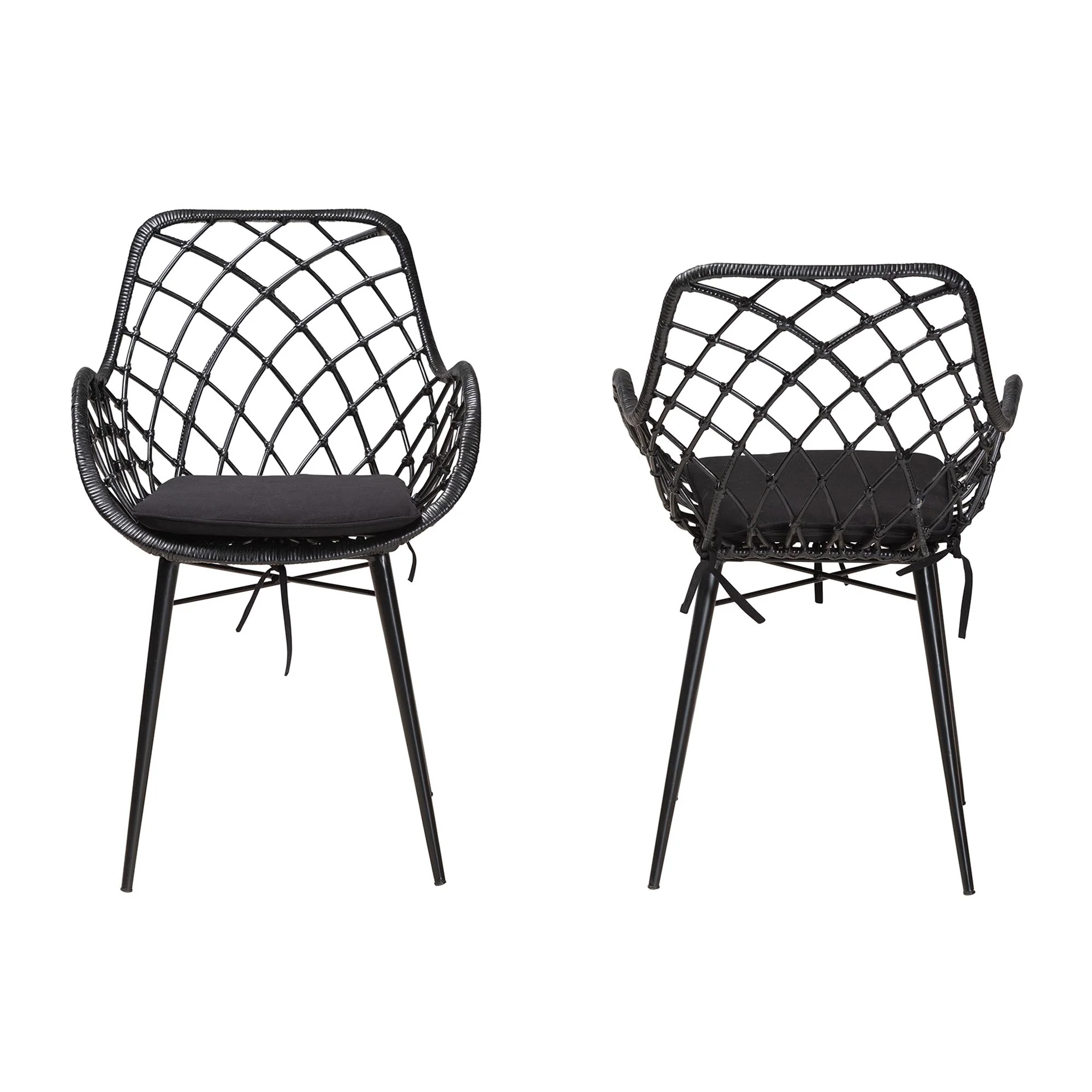 Baxton Studio bali & pari Ballerina Modern Bohemian Black Finished Rattan and Metal 2-Piece Dining Chair Set - Image 3