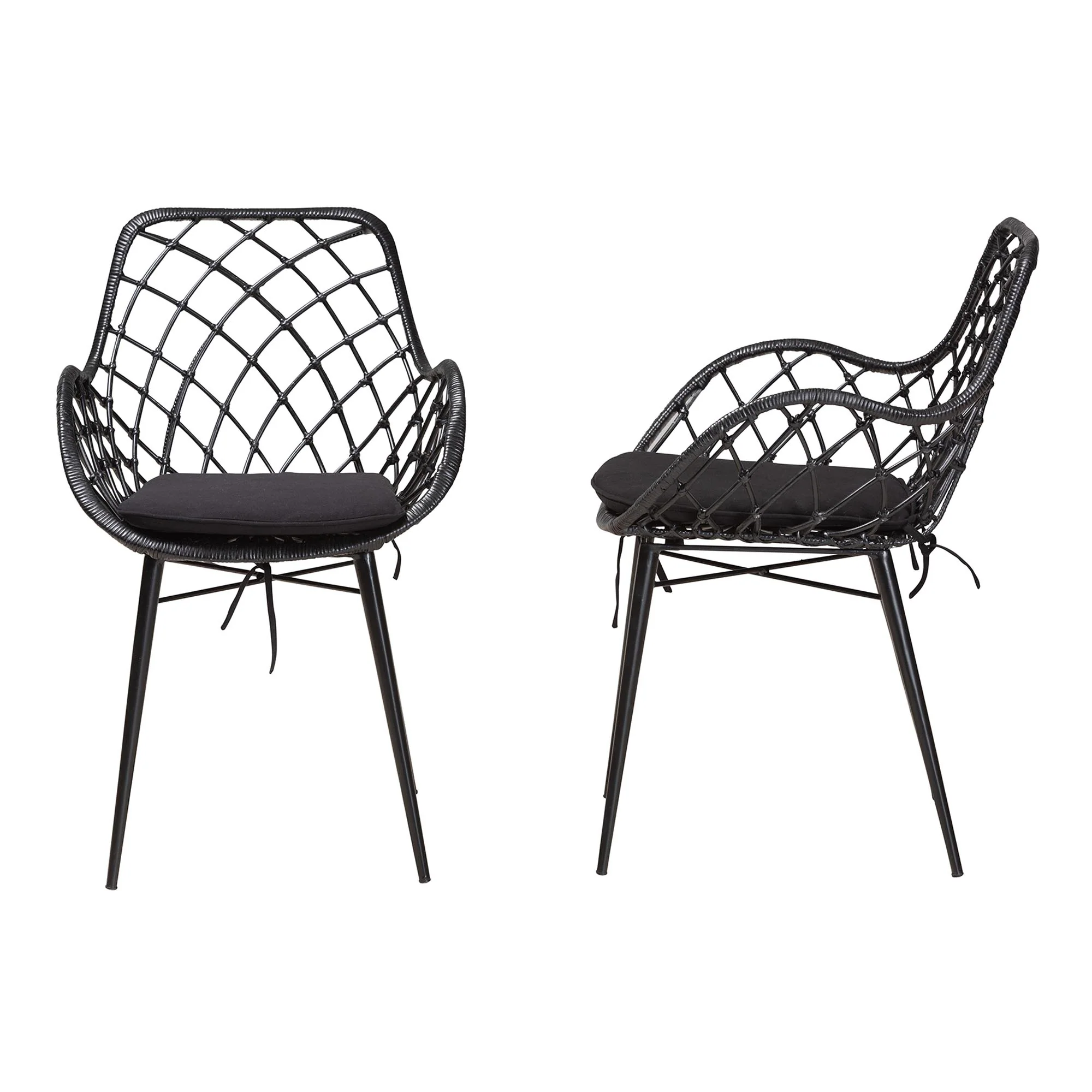 Baxton Studio bali & pari Ballerina Modern Bohemian Black Finished Rattan and Metal 2-Piece Dining Chair Set - Image 4