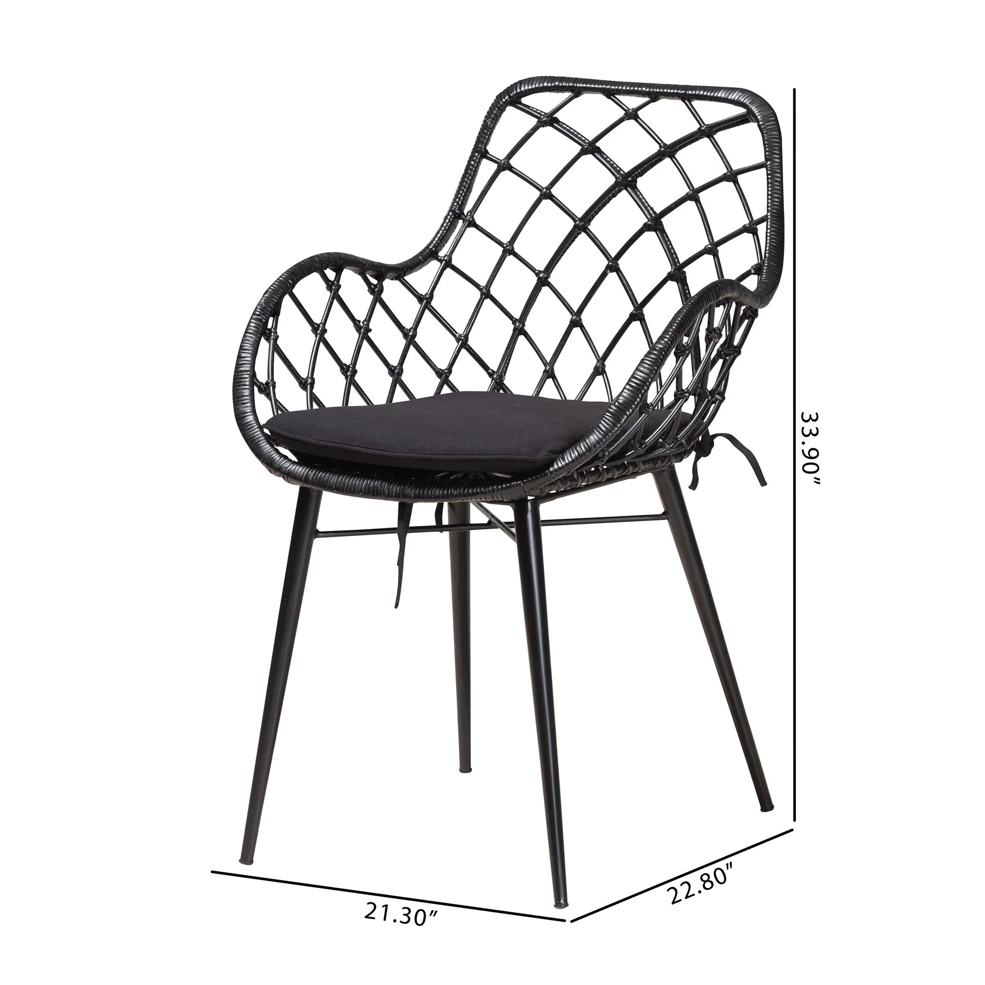Baxton Studio bali & pari Ballerina Modern Bohemian Black Finished Rattan and Metal 2-Piece Dining Chair Set - Image 8