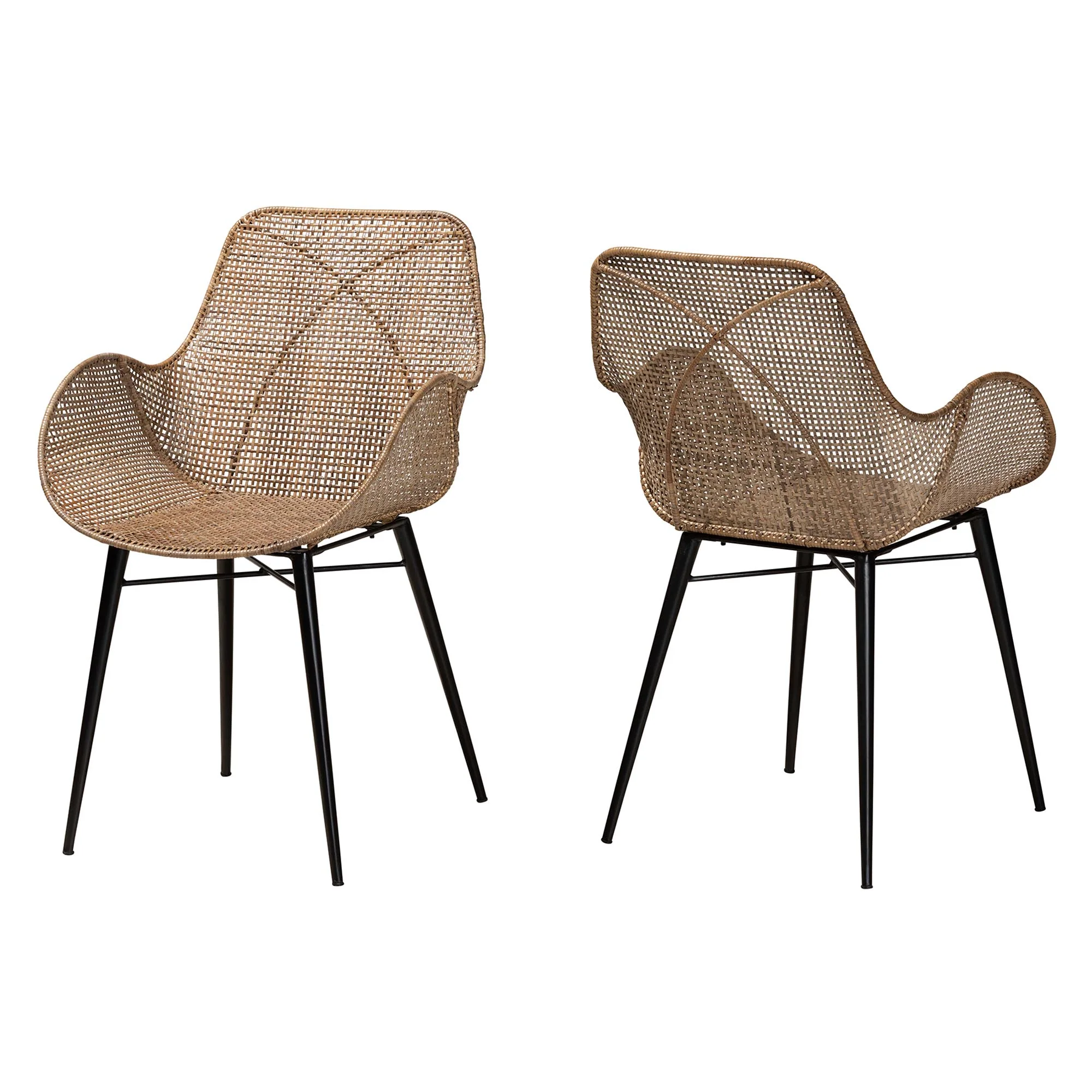 Baxton Studio bali & pari Ballerina Modern Bohemian Greywashed Rattan and Black Metal 2-Piece Dining Chair Set - Image 2