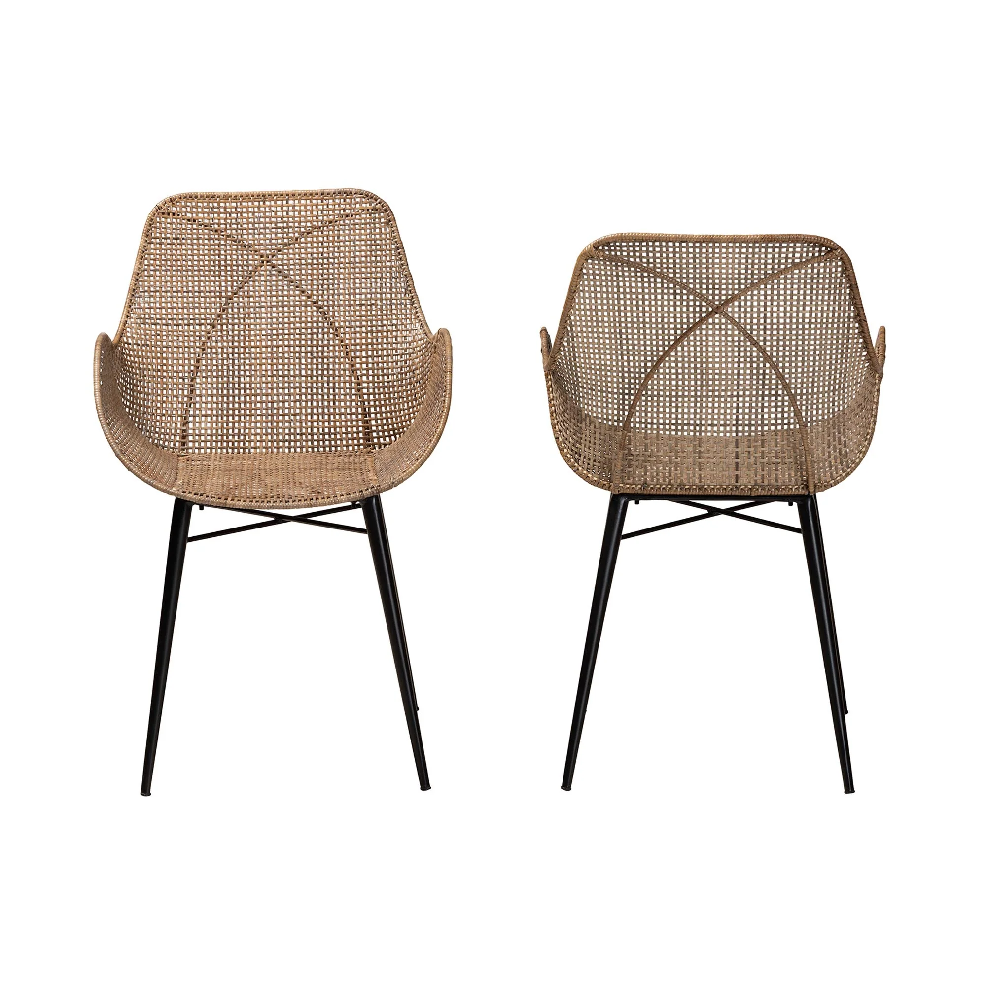Baxton Studio bali & pari Ballerina Modern Bohemian Greywashed Rattan and Black Metal 2-Piece Dining Chair Set - Image 3