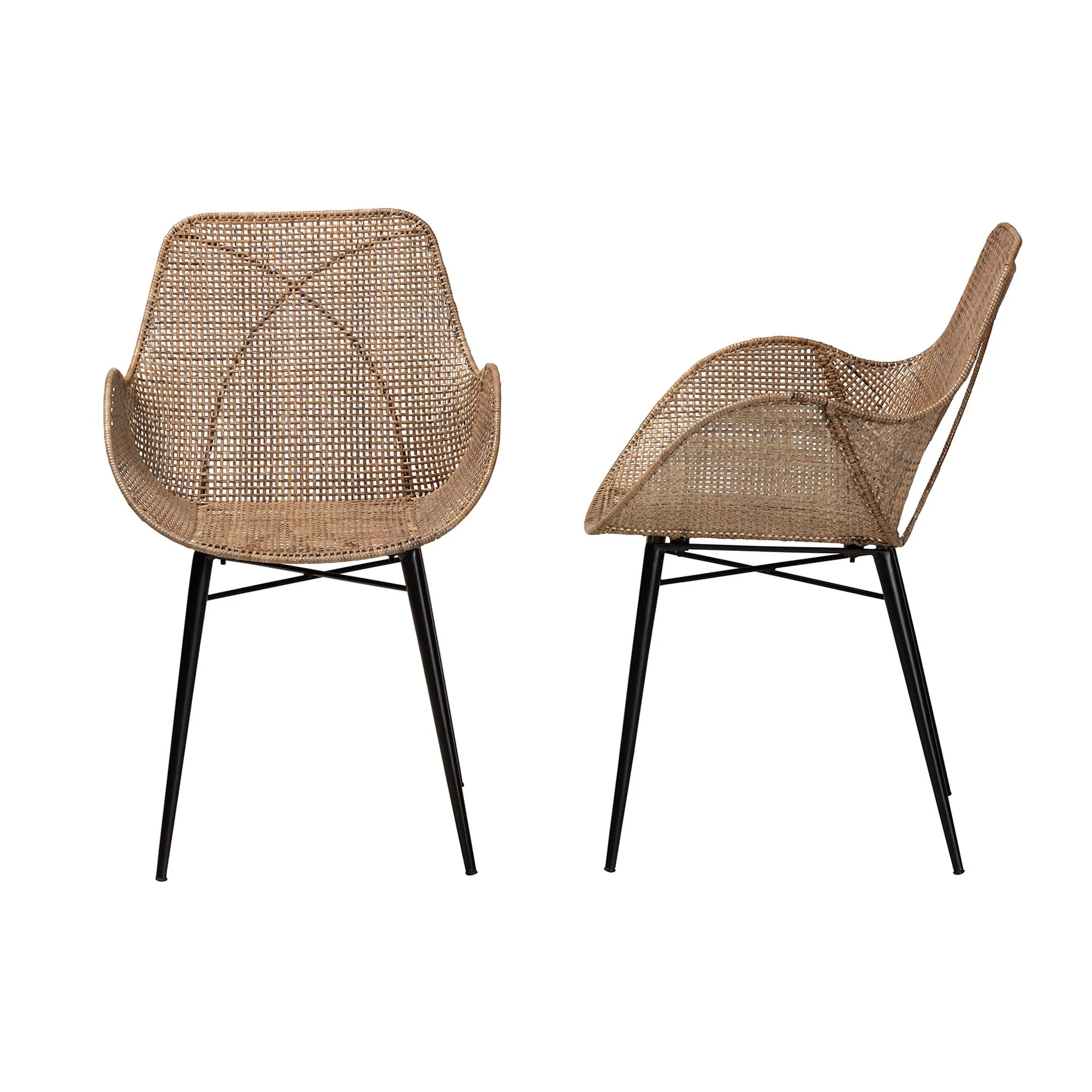 Baxton Studio bali & pari Ballerina Modern Bohemian Greywashed Rattan and Black Metal 2-Piece Dining Chair Set - Image 4