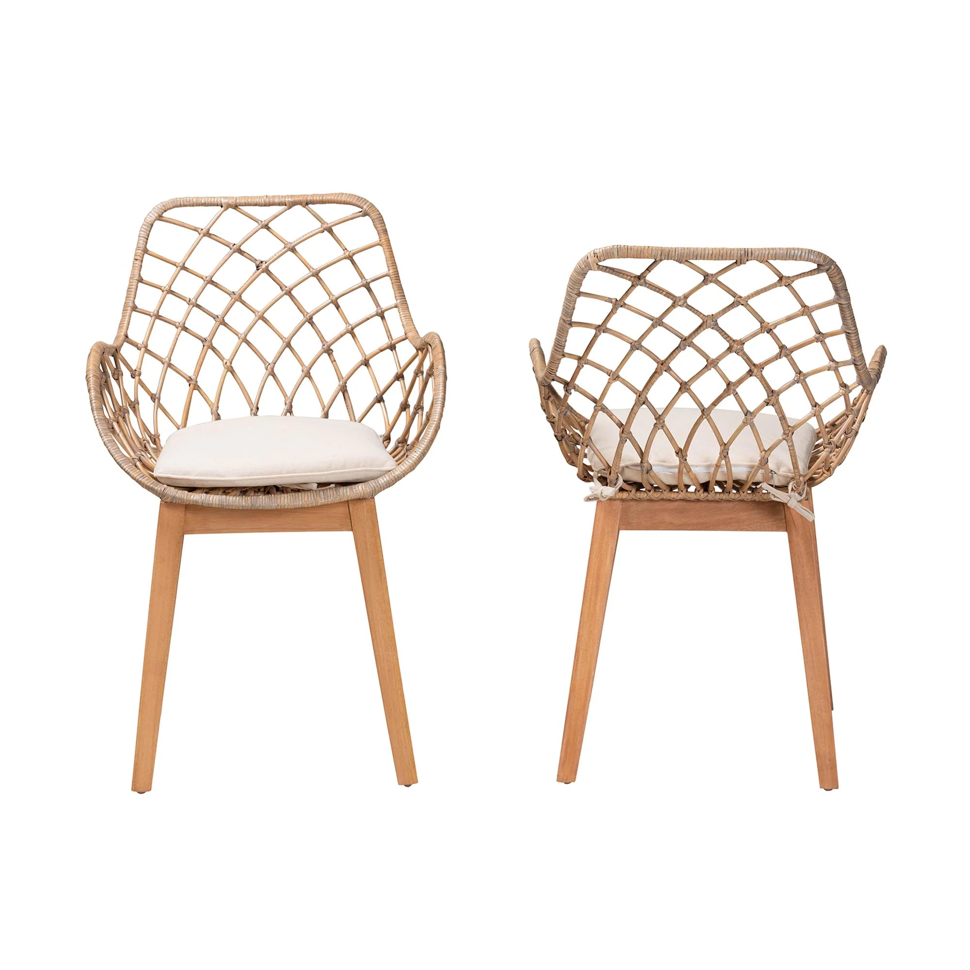 Baxton Studio bali & pari Ballerina Modern Bohemian Greywashed Rattan and Natural Brown Finished Wood 2-Piece Dining Chair Set - Image 3