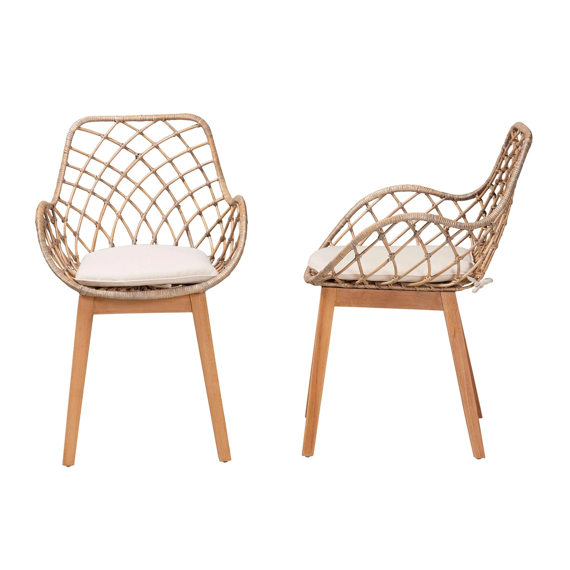 Baxton Studio bali & pari Ballerina Modern Bohemian Greywashed Rattan and Natural Brown Finished Wood 2-Piece Dining Chair Set - Image 4