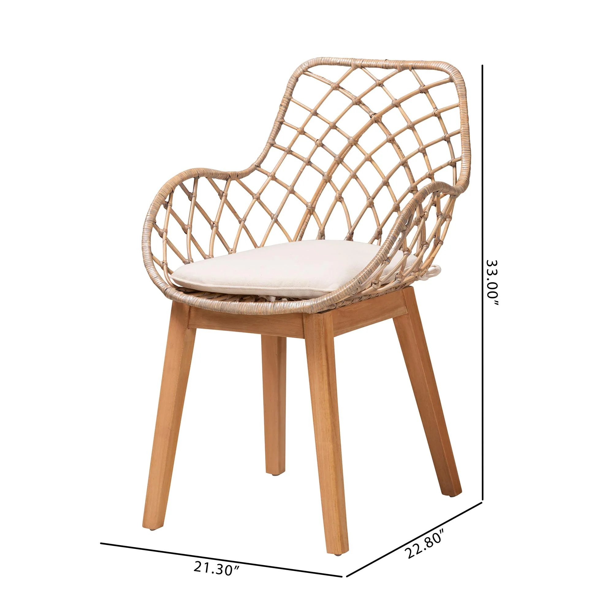 Baxton Studio bali & pari Ballerina Modern Bohemian Greywashed Rattan and Natural Brown Finished Wood 2-Piece Dining Chair Set - Image 8