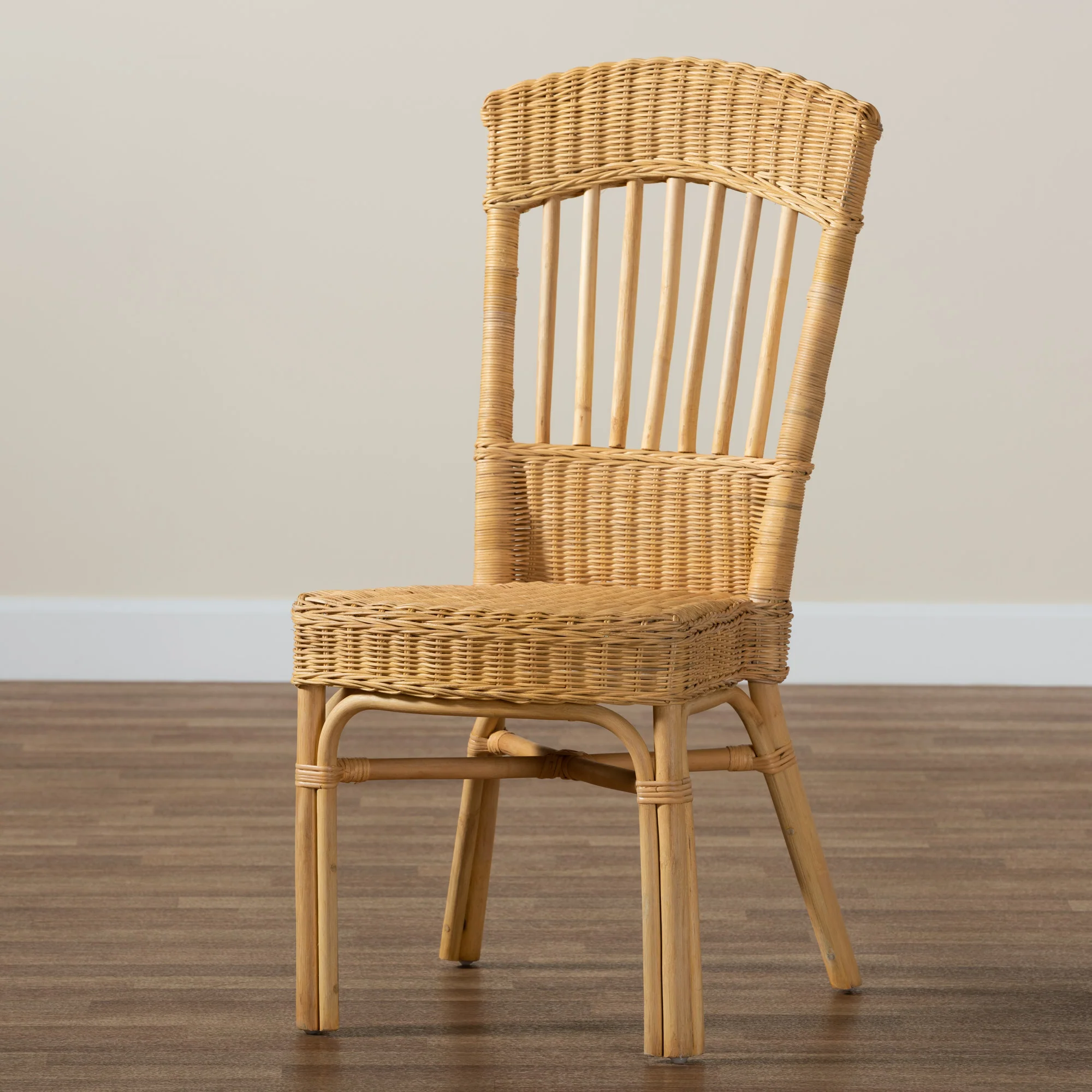 Baxton Studio bali & pari Barito Modern Bohemian Natural Brown Rattan Dining Chair - Image 9