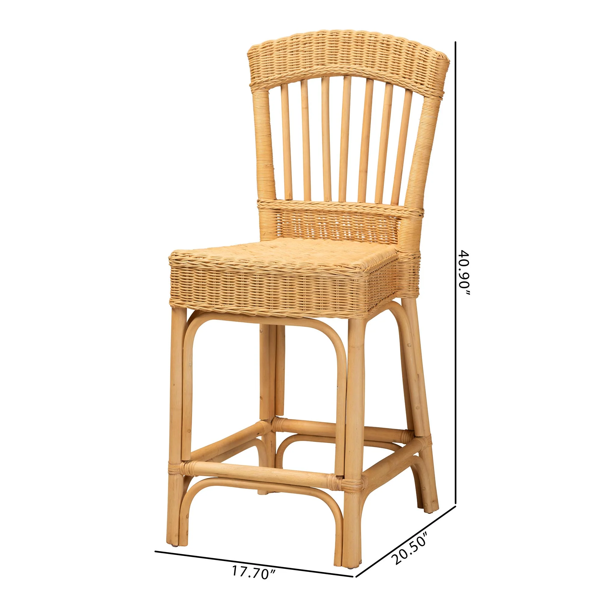 Baxton Studio bali & pari Barito Modern Bohemian Natural Rattan Counter Stool - Image 10