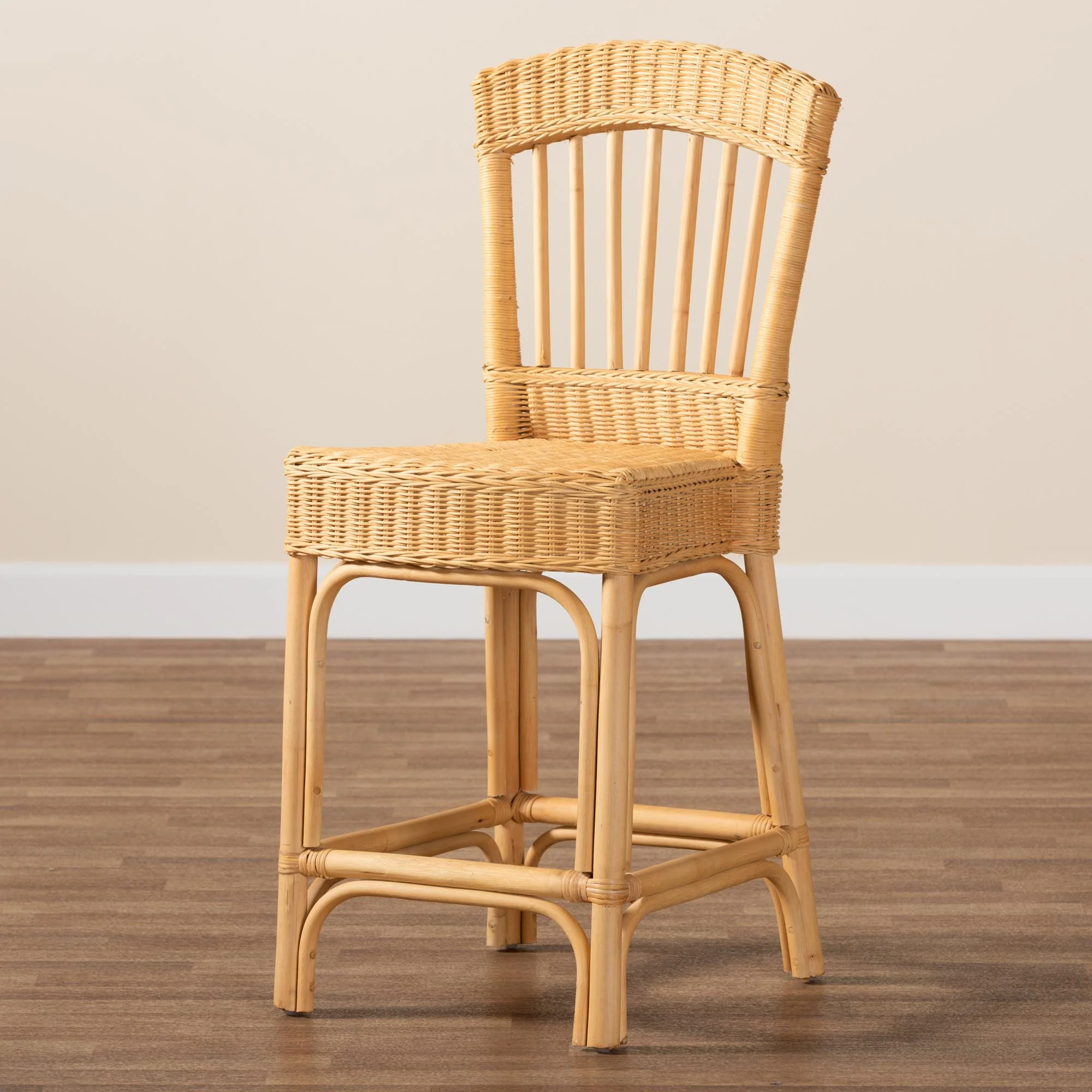 Baxton Studio bali & pari Barito Modern Bohemian Natural Rattan Counter Stool - Image 9