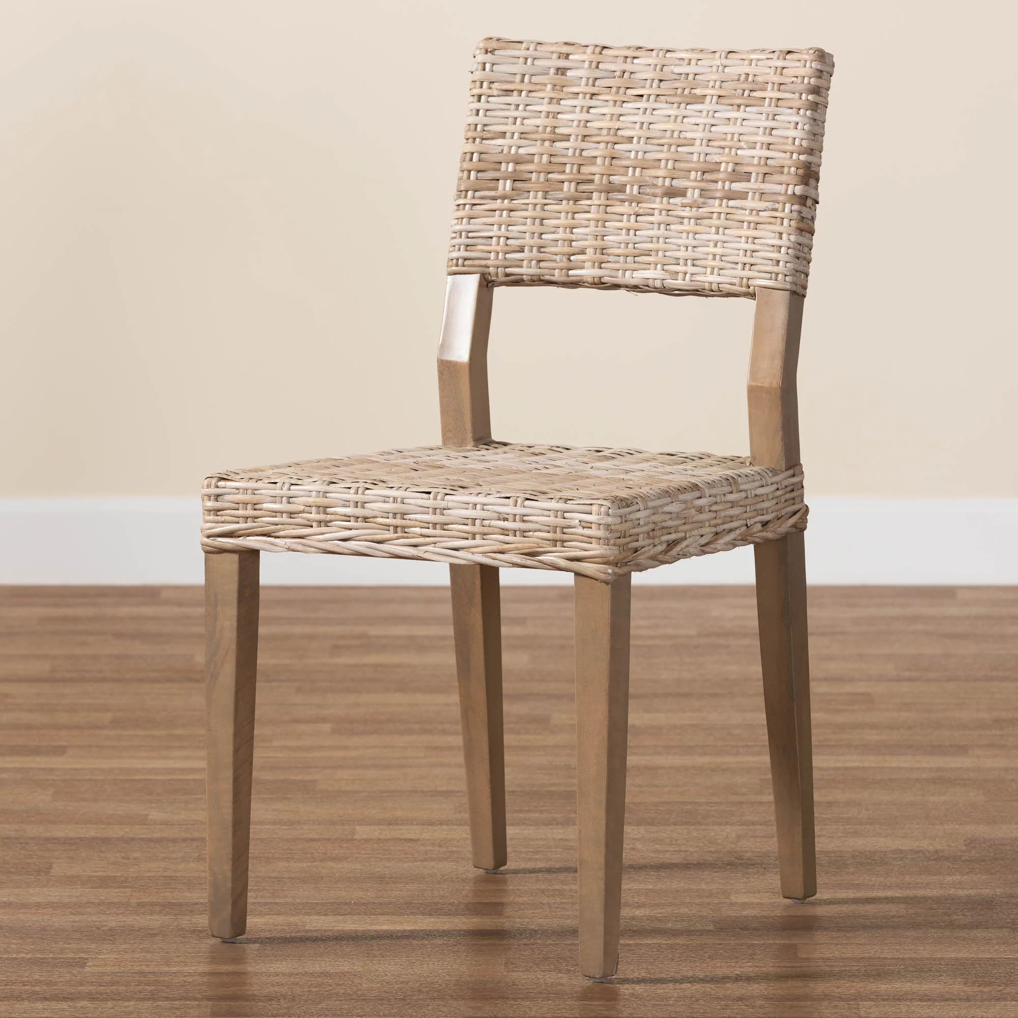 Baxton Studio bali & pari Barossa Bohemian Grey Kubu Rattan and Mahogany Wood Dining Chair - Image 2