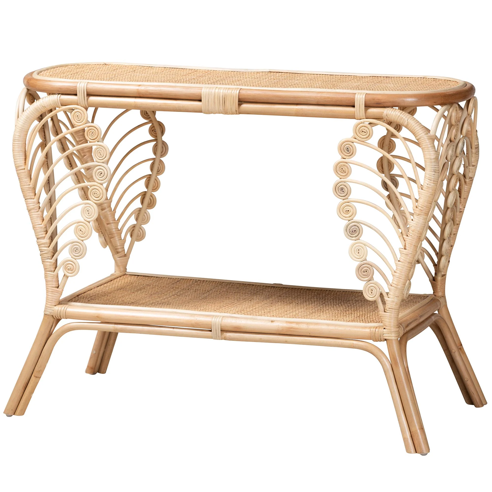 Baxton Studio bali & pari Bastet Modern Bohemian Natural Brown Rattan 2-Tier Console Table - Image 2