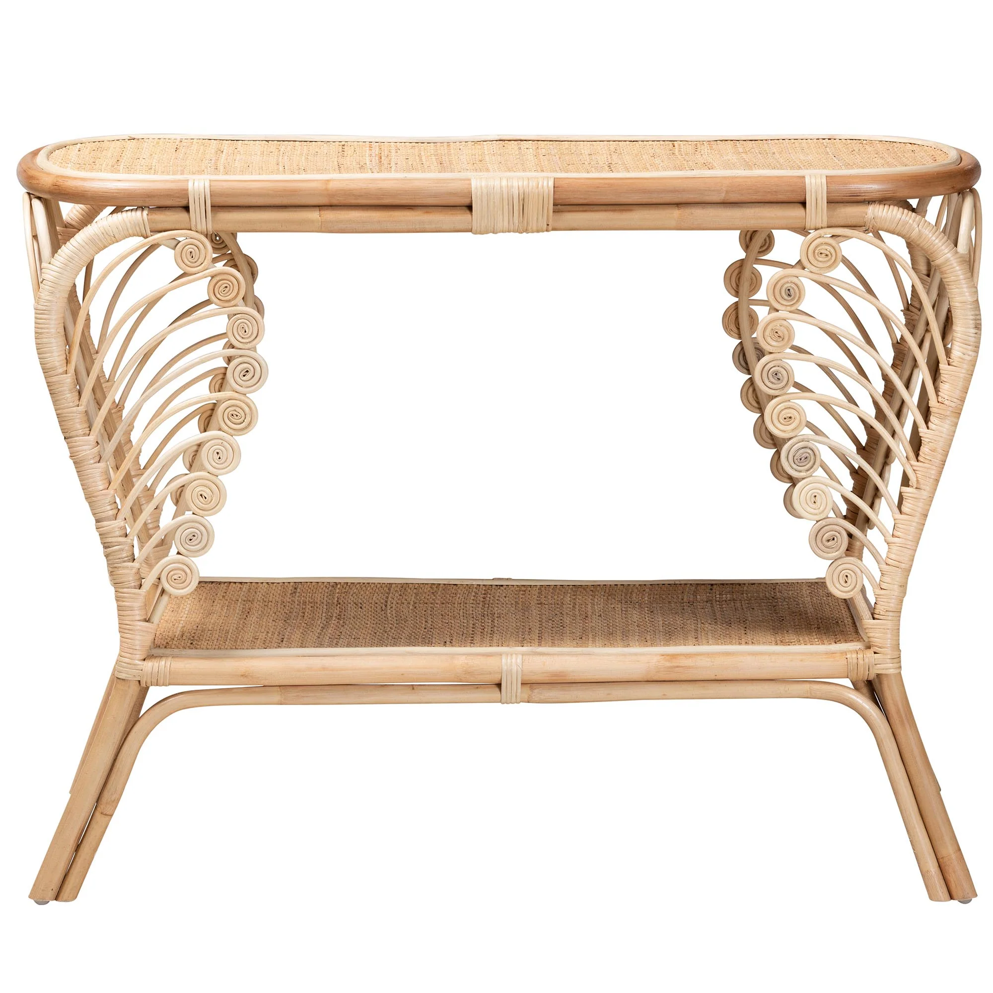 Baxton Studio bali & pari Bastet Modern Bohemian Natural Brown Rattan 2-Tier Console Table - Image 3