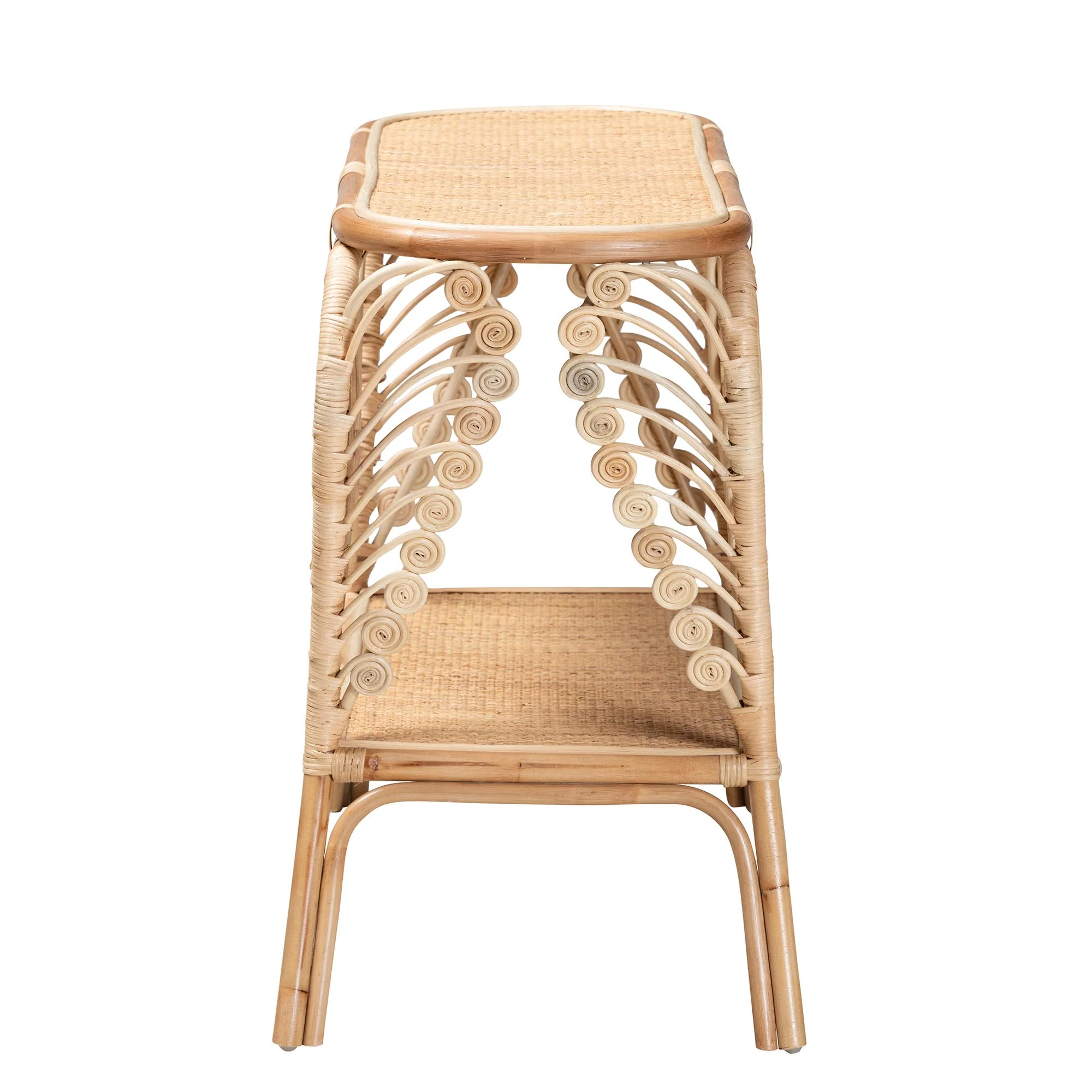 Baxton Studio bali & pari Bastet Modern Bohemian Natural Brown Rattan 2-Tier Console Table - Image 4