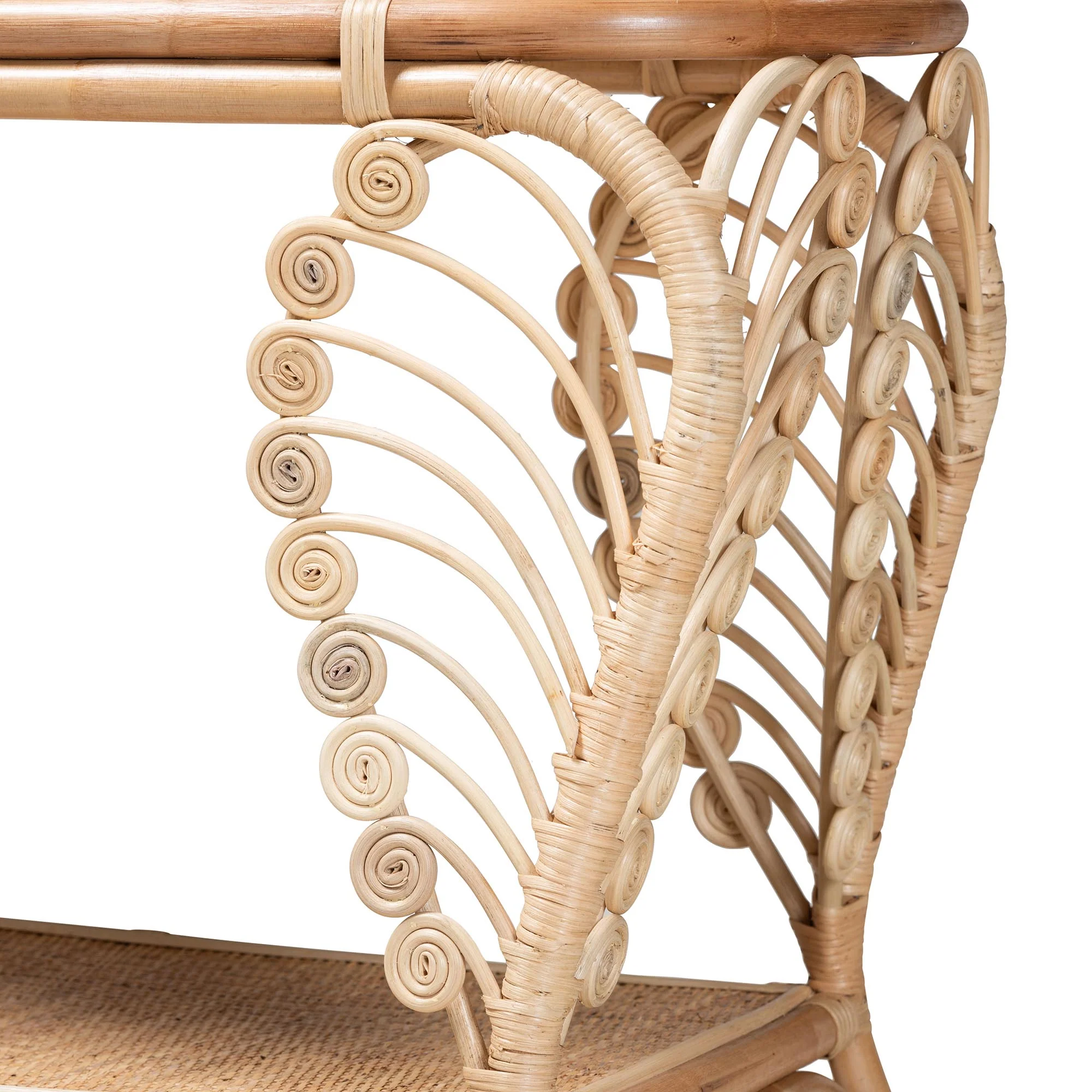 Baxton Studio bali & pari Bastet Modern Bohemian Natural Brown Rattan 2-Tier Console Table - Image 5