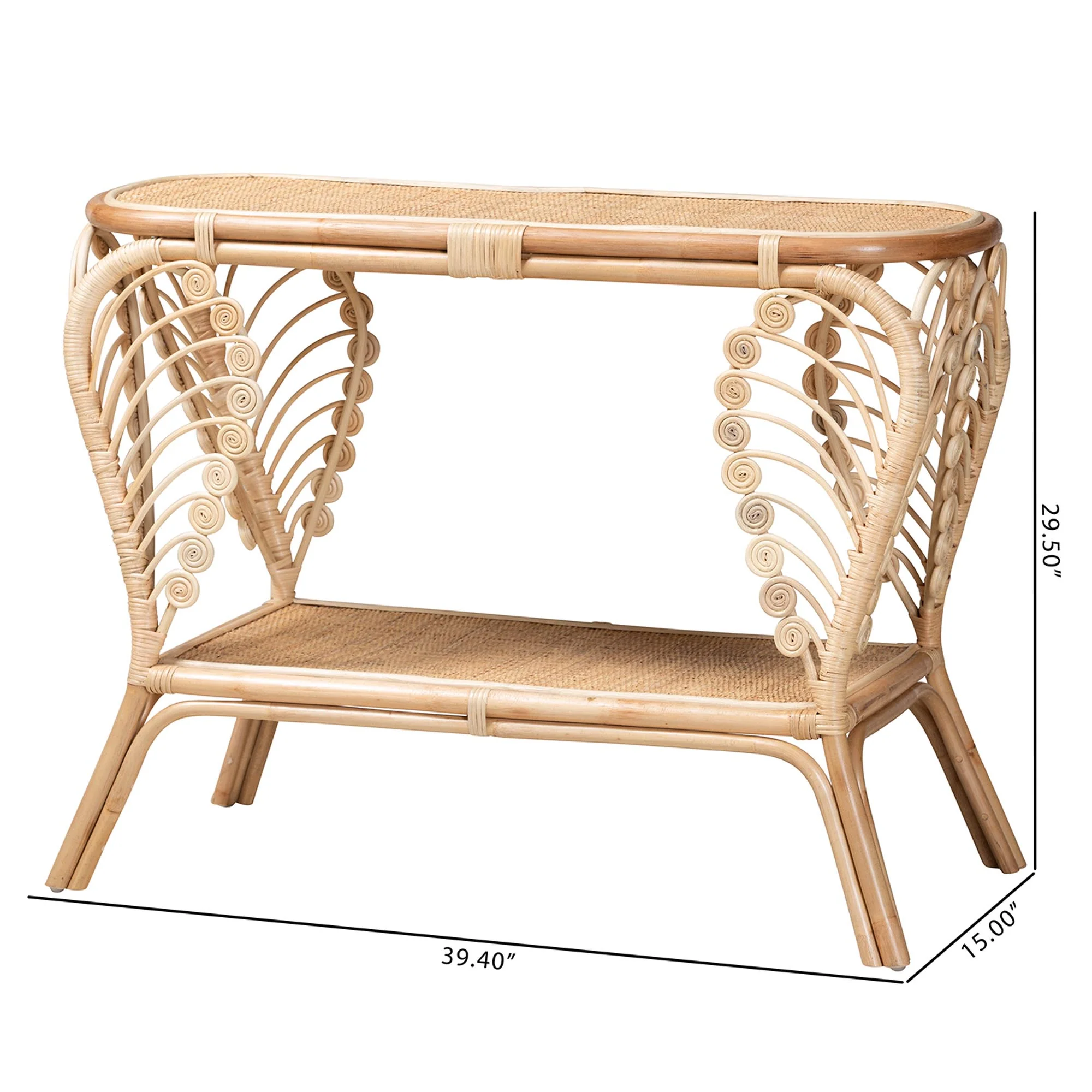 Baxton Studio bali & pari Bastet Modern Bohemian Natural Brown Rattan 2-Tier Console Table - Image 8