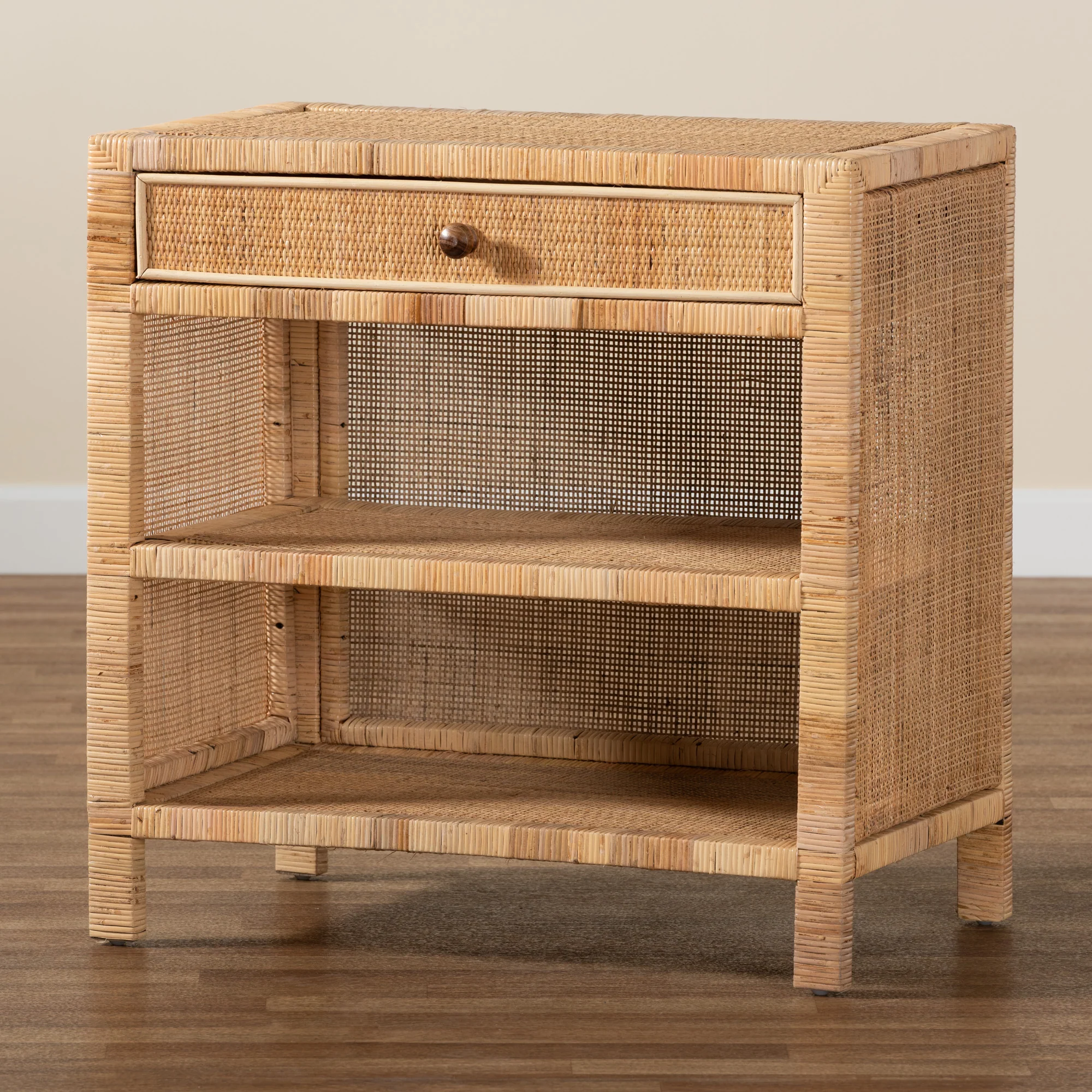 Baxton Studio bali & pari Bella Modern Bohemian Natural Brown Mahogany Wood and Natural Rattan 1-Drawer Console Table - Image 3