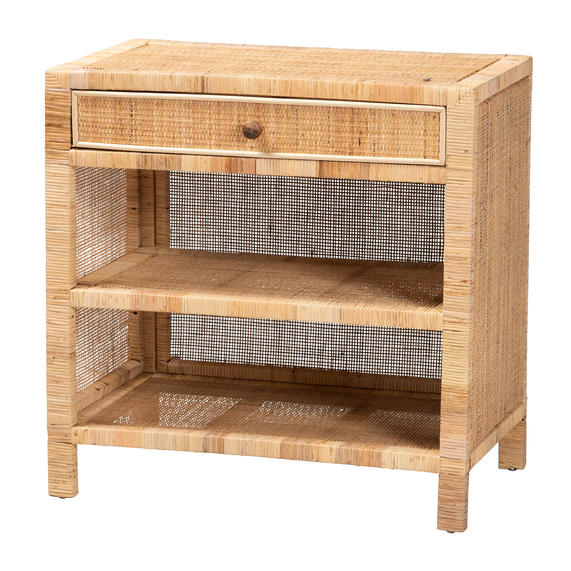 Baxton Studio bali & pari Bella Modern Bohemian Natural Brown Mahogany Wood and Natural Rattan 1-Drawer Console Table - Image 5