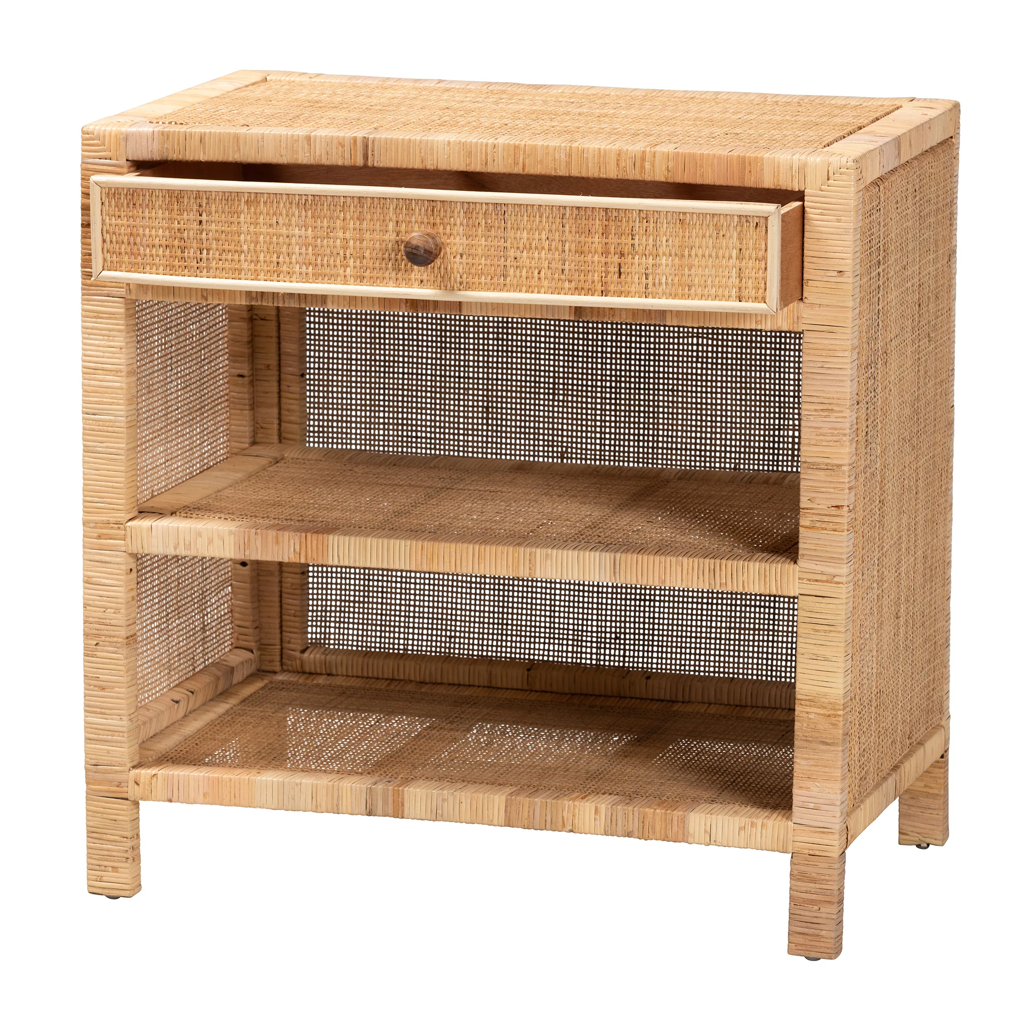 Baxton Studio bali & pari Bella Modern Bohemian Natural Brown Mahogany Wood and Natural Rattan 1-Drawer Console Table - Image 6