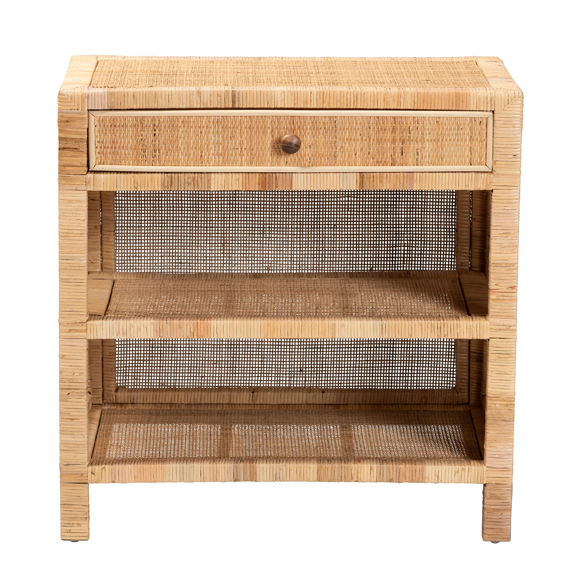 Baxton Studio bali & pari Bella Modern Bohemian Natural Brown Mahogany Wood and Natural Rattan 1-Drawer Console Table - Image 7