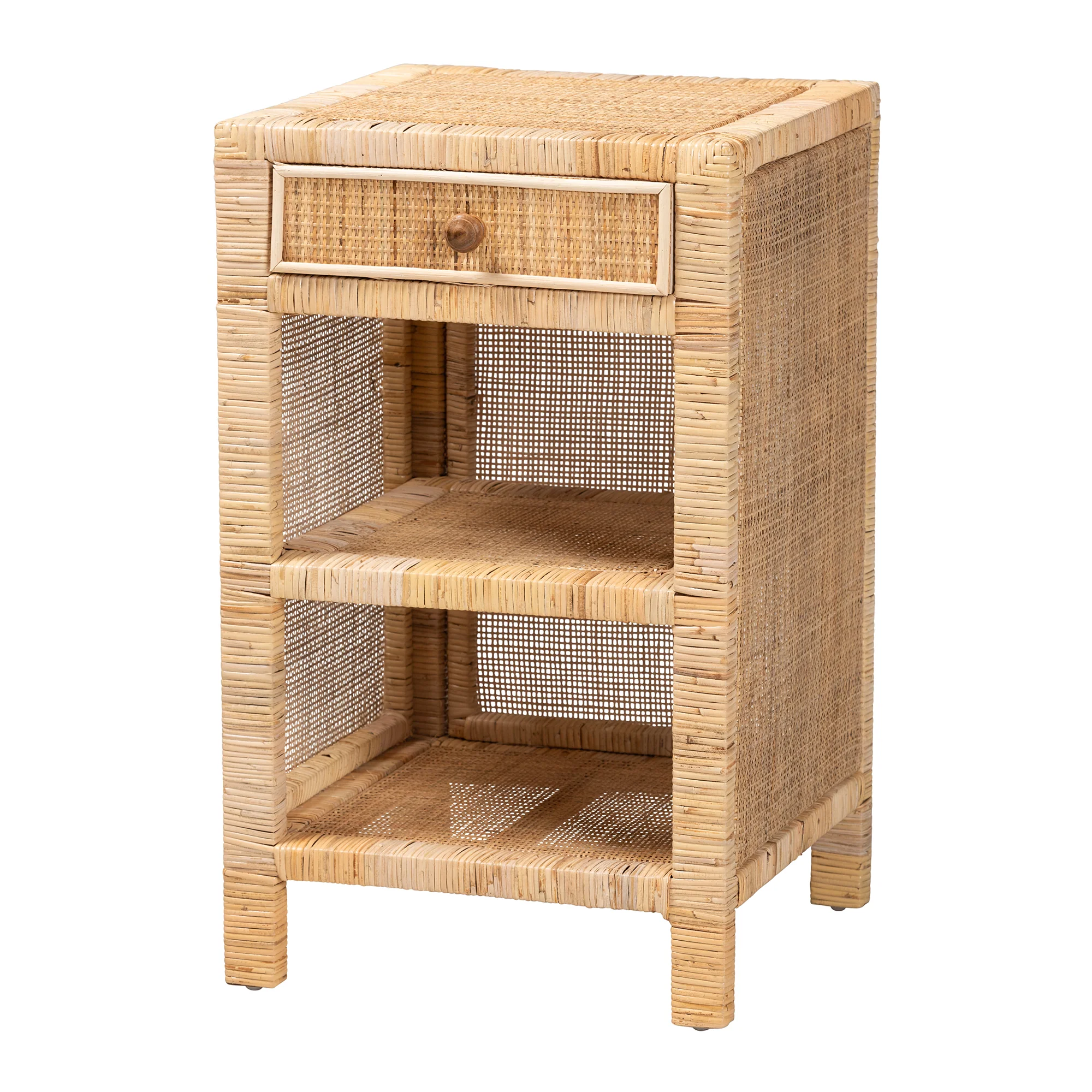 Baxton Studio bali & pari Bella Modern Bohemian Natural Brown Mahogany Wood and Natural Rattan 1-Drawer Nightstand - Image 2