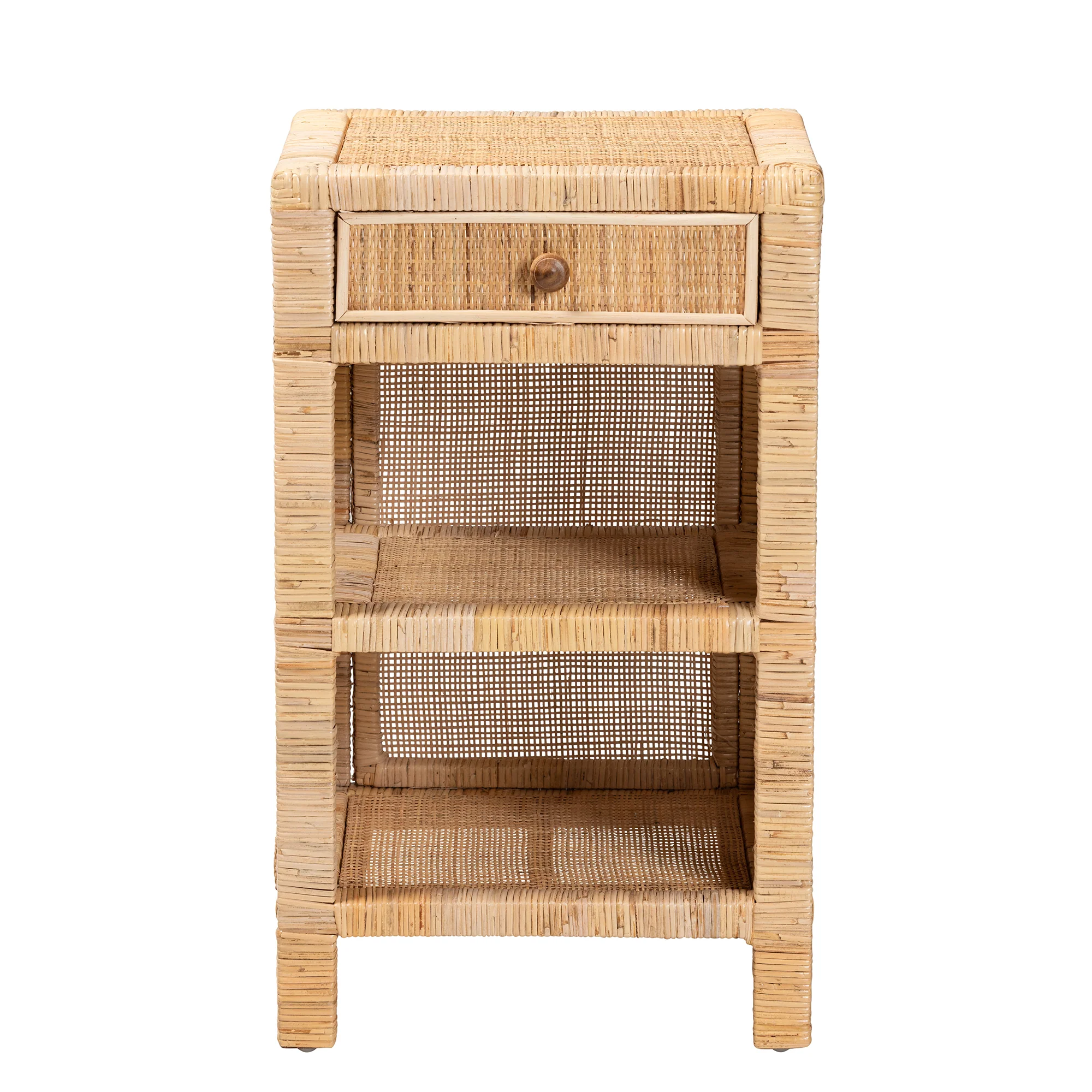 Baxton Studio bali & pari Bella Modern Bohemian Natural Brown Mahogany Wood and Natural Rattan 1-Drawer Nightstand - Image 4