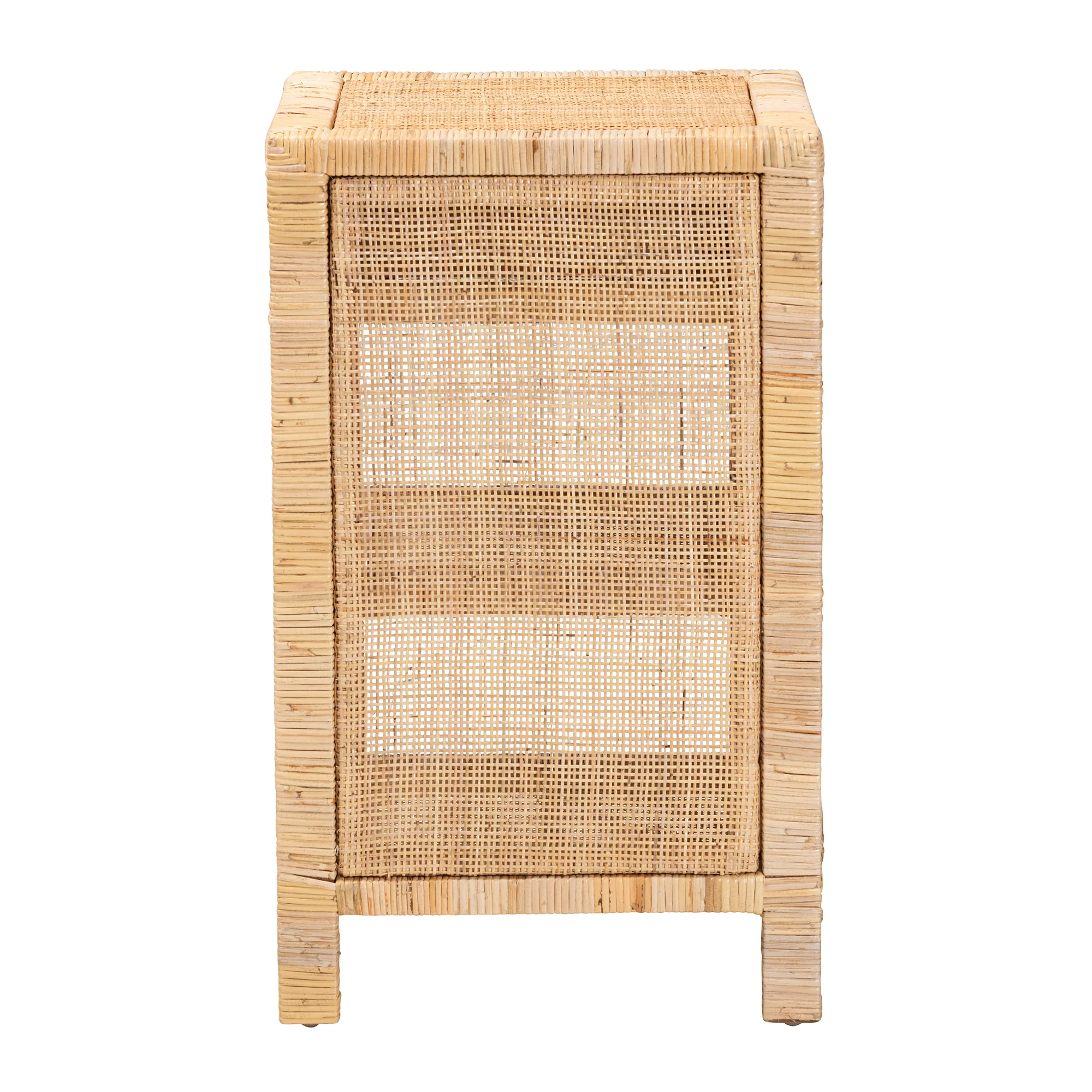 Baxton Studio bali & pari Bella Modern Bohemian Natural Brown Mahogany Wood and Natural Rattan 1-Drawer Nightstand - Image 6