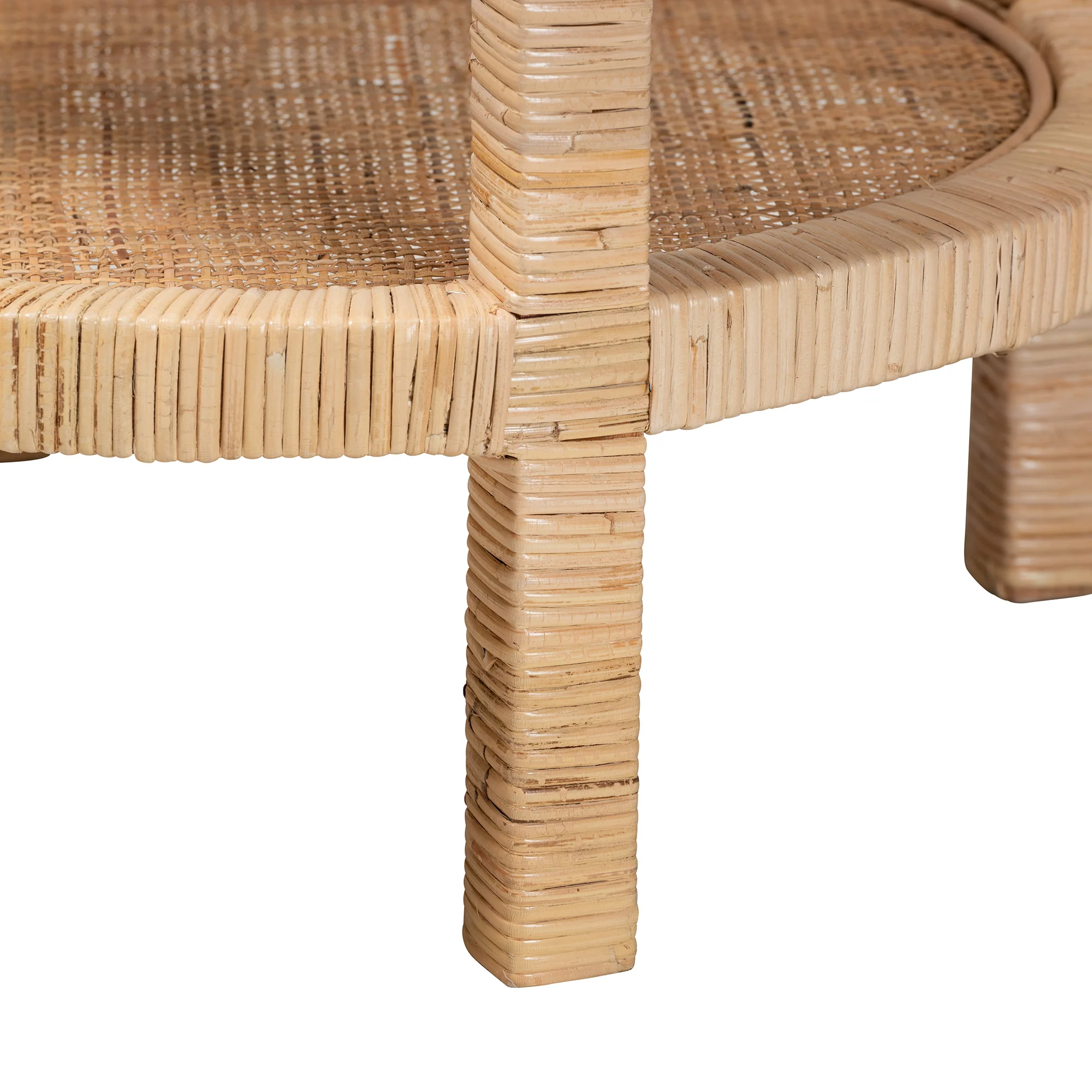 Baxton Studio bali & pari Bella Modern Bohemian Natural Brown Mahogany Wood and Natural Rattan 2-Tier End Table - Image 4