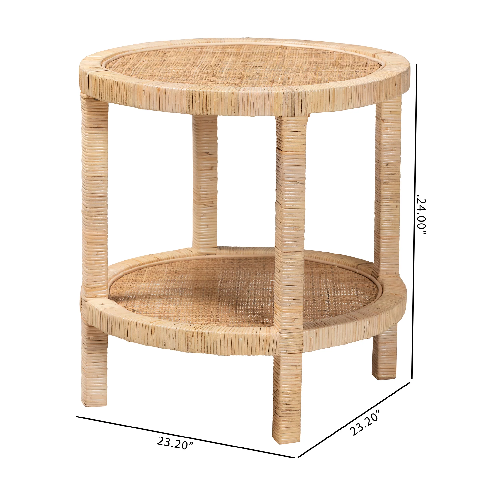 Baxton Studio bali & pari Bella Modern Bohemian Natural Brown Mahogany Wood and Natural Rattan 2-Tier End Table - Image 8