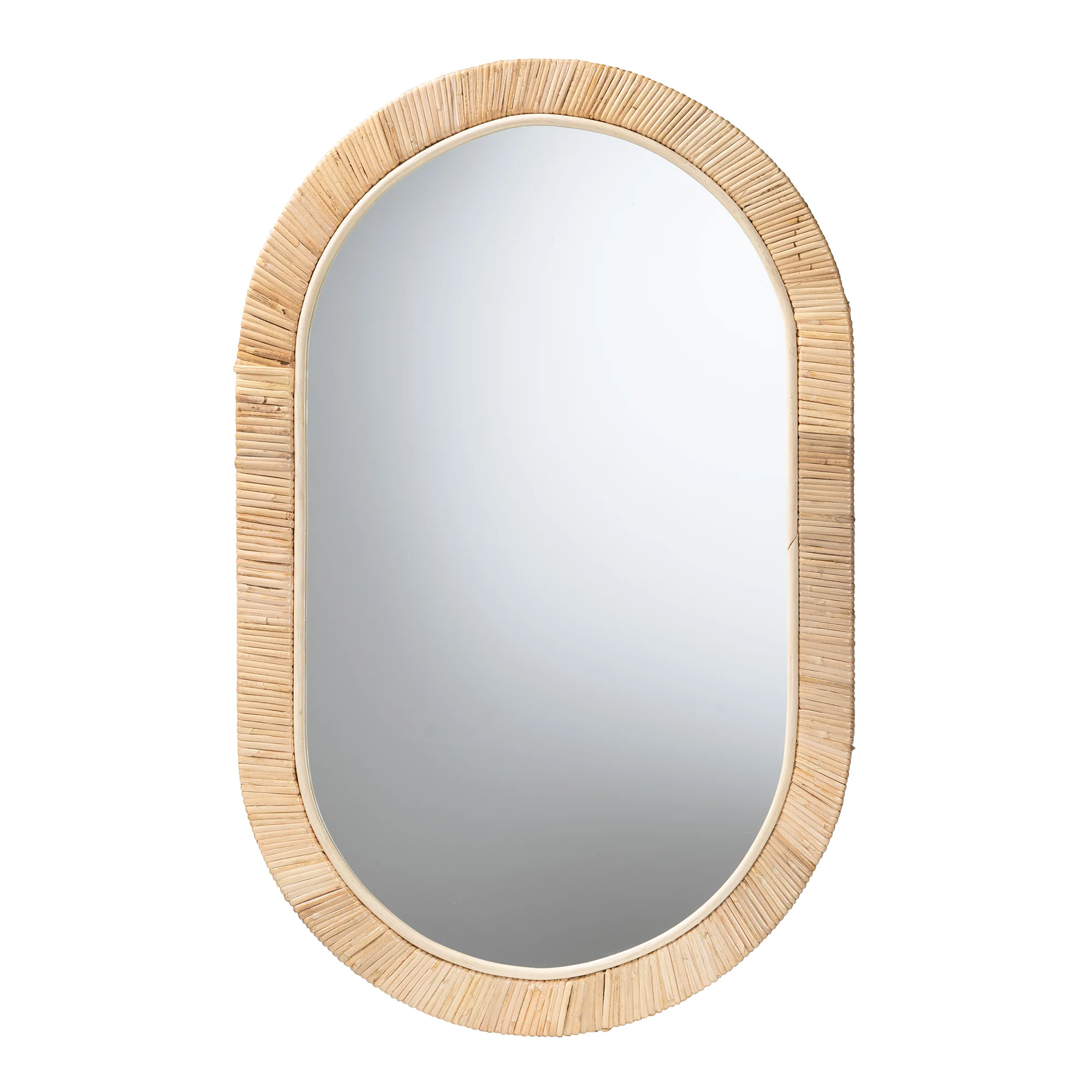 Baxton Studio bali & pari Bella Modern Bohemian Natural Brown Mahognay Wood and Natural Rattan Oval Mirror - Image 2