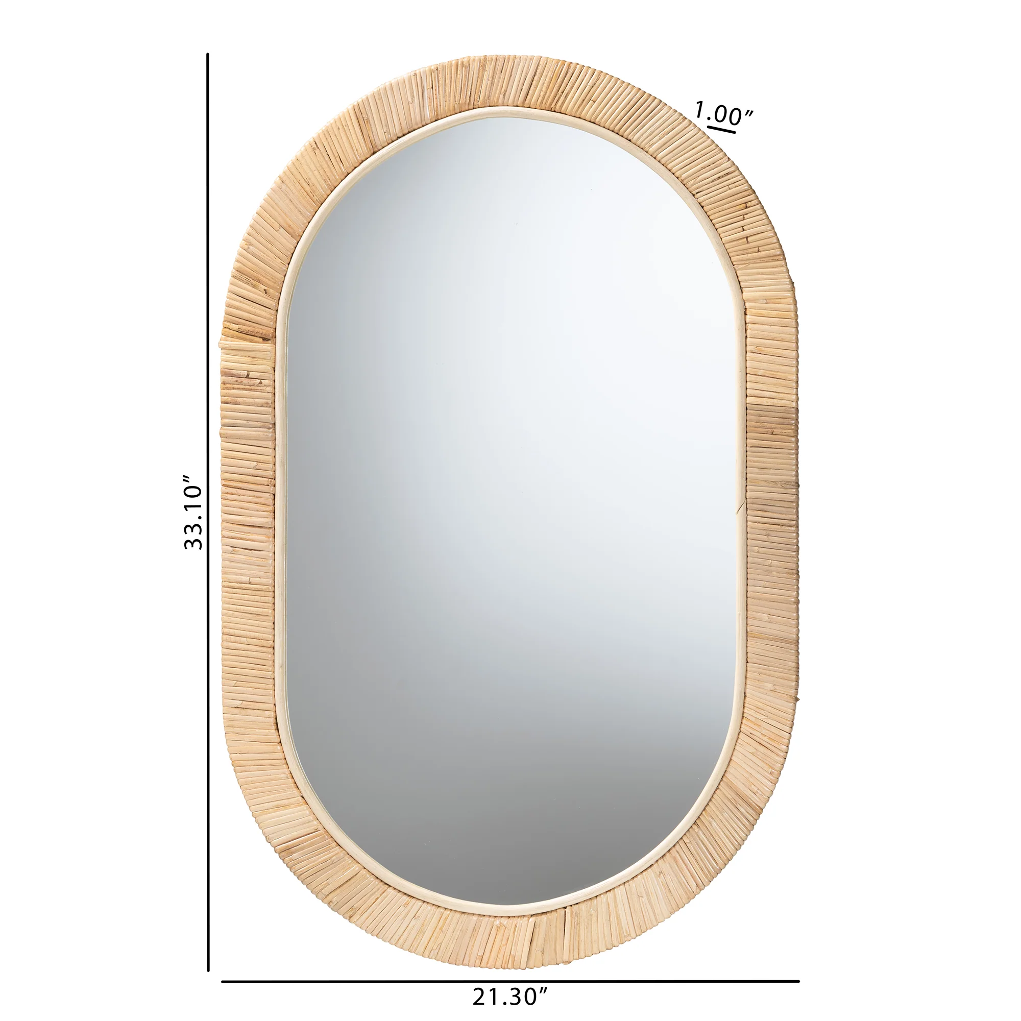 Baxton Studio bali & pari Bella Modern Bohemian Natural Brown Mahognay Wood and Natural Rattan Oval Mirror - Image 4