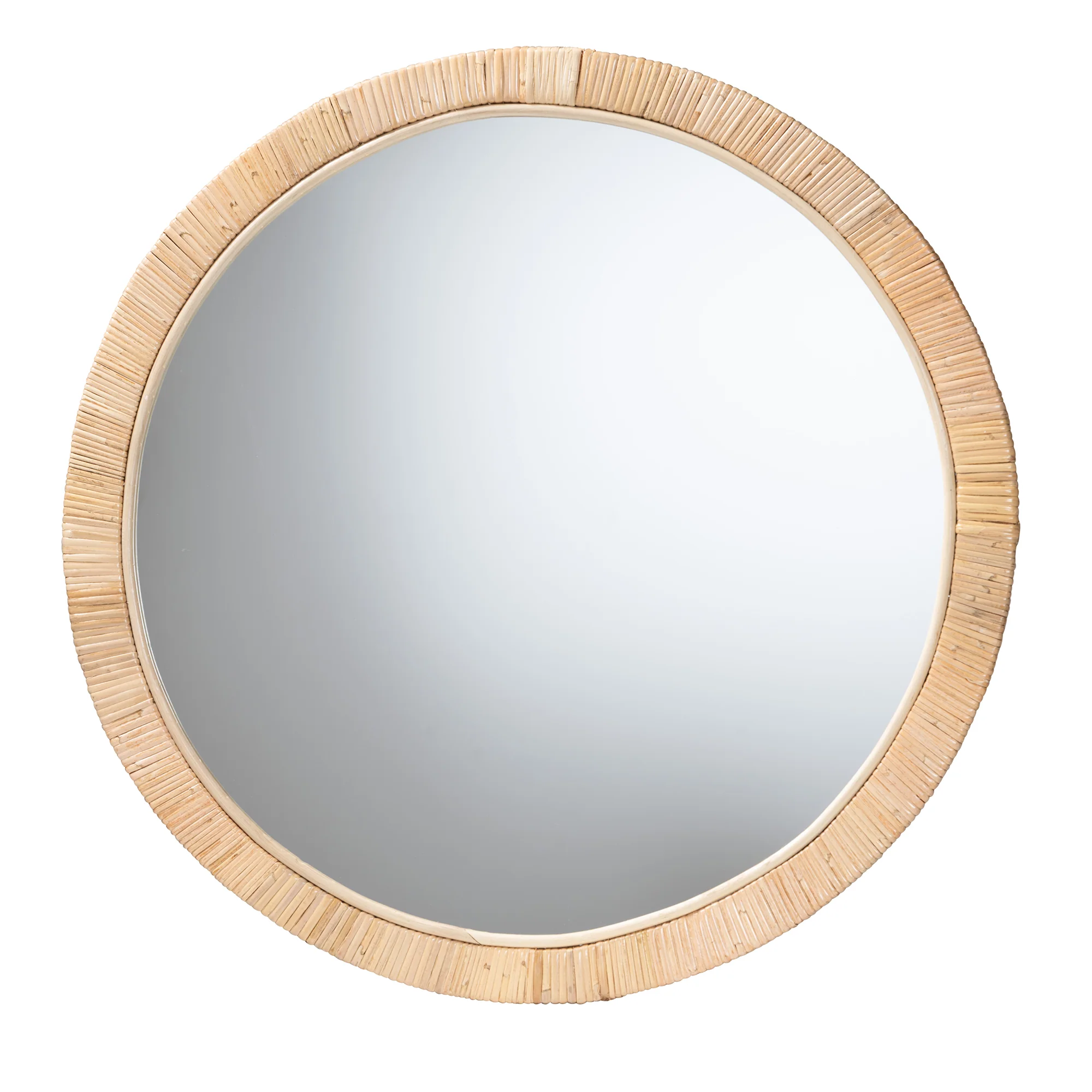 Baxton Studio bali & pari Bella Modern Bohemian Natural Brown Mahognay Wood and Natural Rattan Round Mirror - Image 2