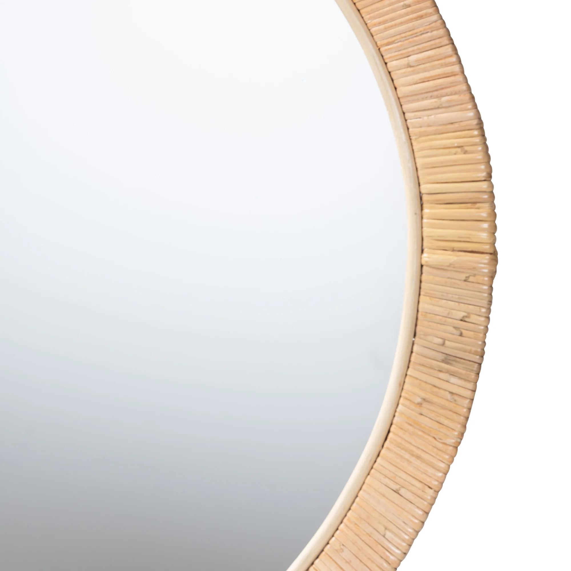 Baxton Studio bali & pari Bella Modern Bohemian Natural Brown Mahognay Wood and Natural Rattan Round Mirror - Image 3