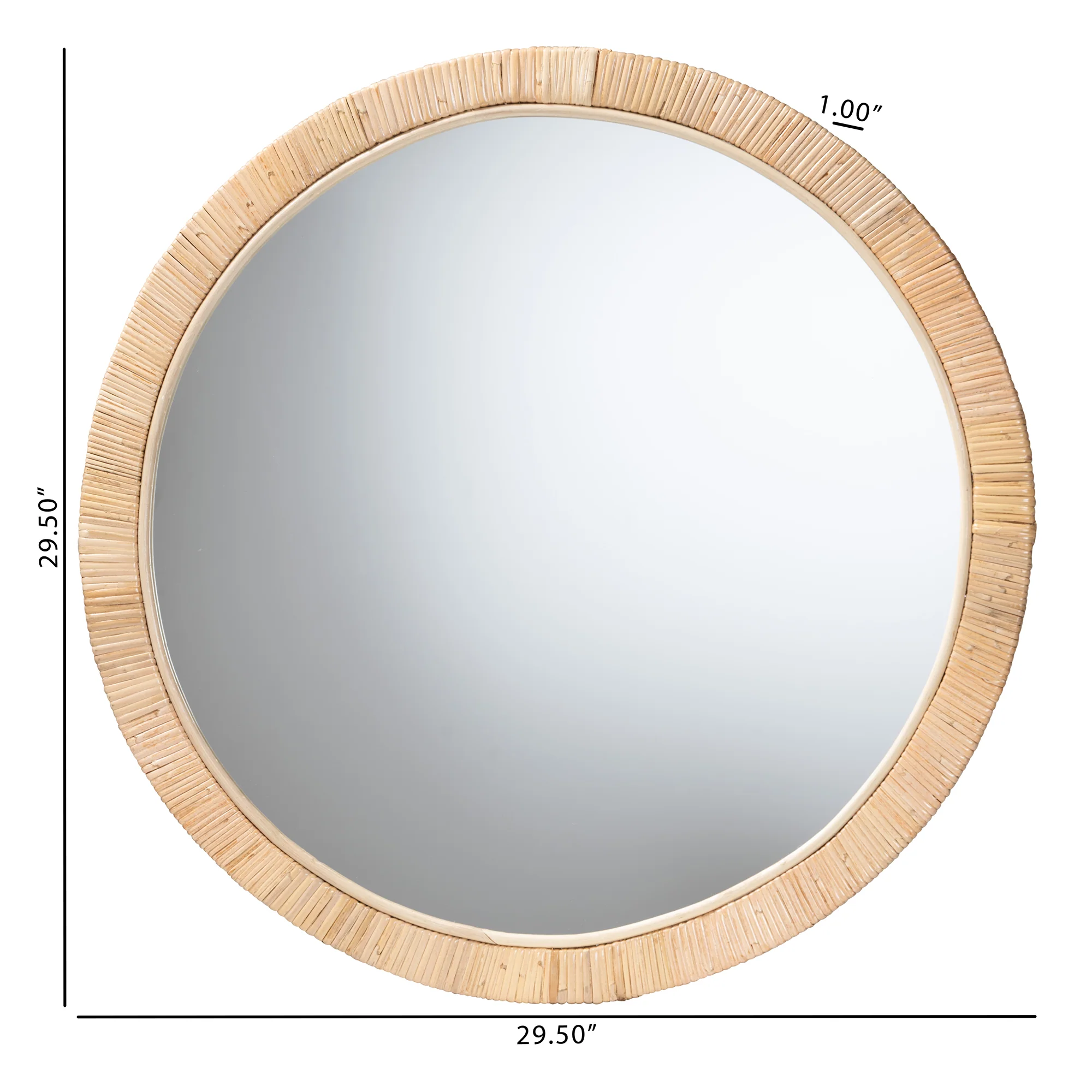 Baxton Studio bali & pari Bella Modern Bohemian Natural Brown Mahognay Wood and Natural Rattan Round Mirror - Image 4
