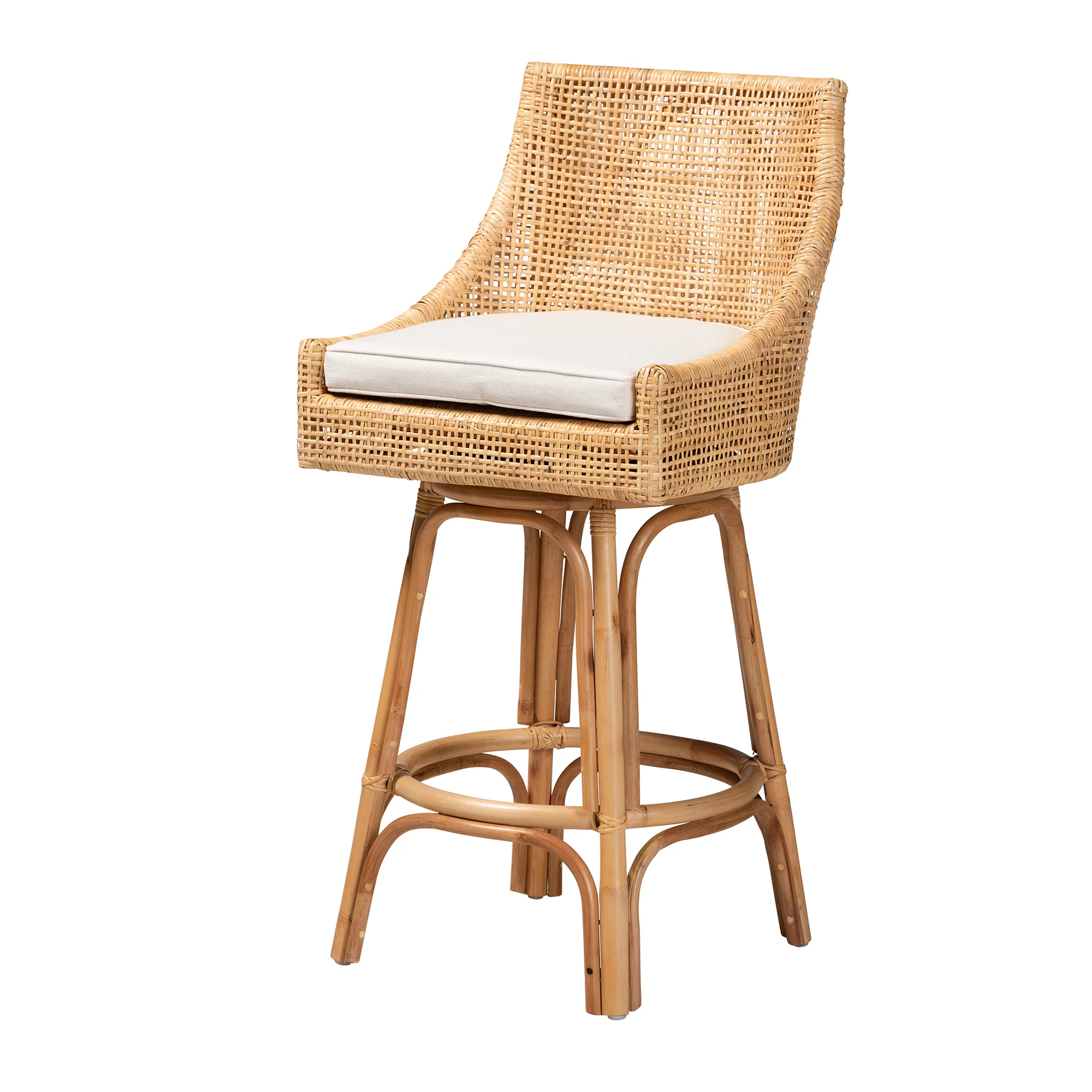 Baxton Studio bali & pari Bella Modern Bohemian Natural Brown Rattan Bar Stool - Image 2