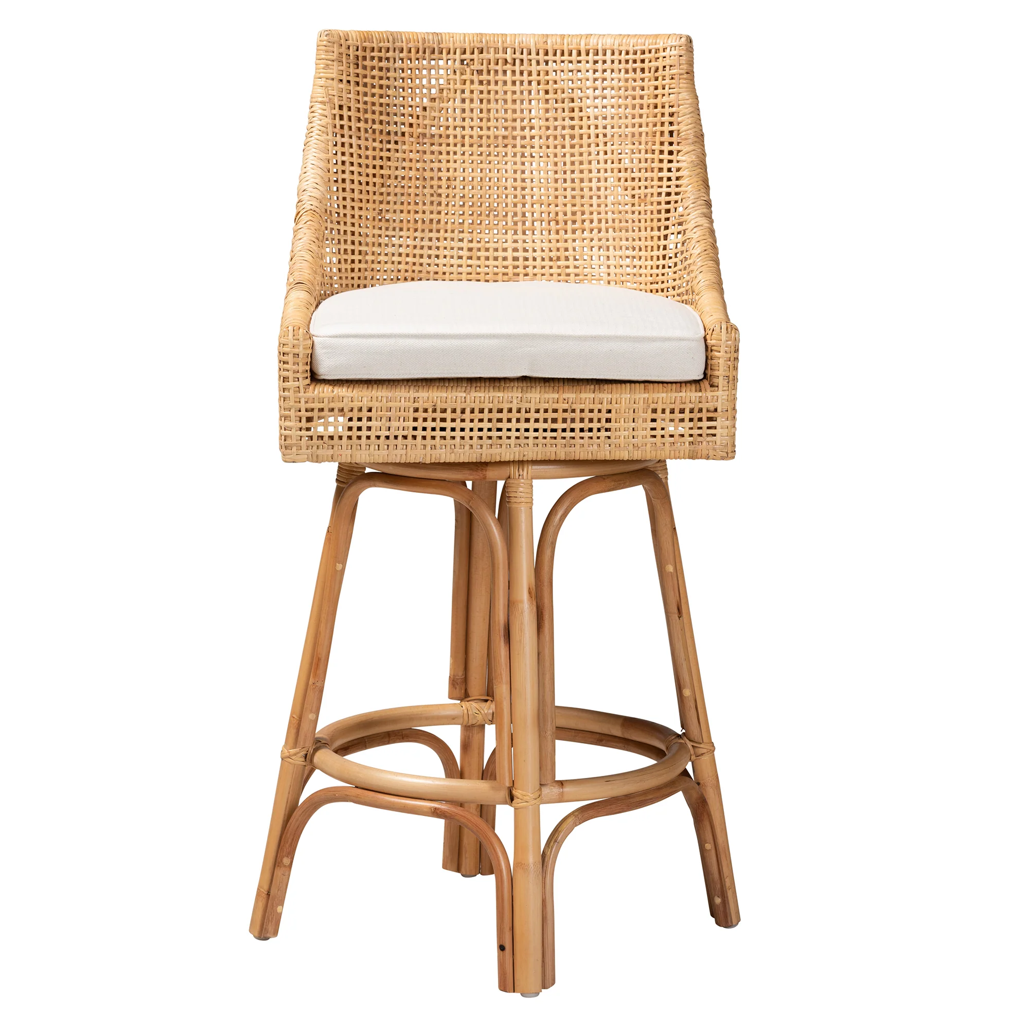 Baxton Studio bali & pari Bella Modern Bohemian Natural Brown Rattan Bar Stool - Image 3